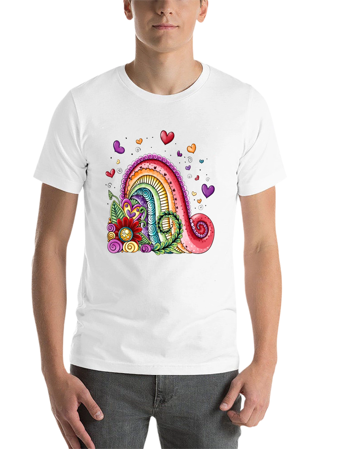 Black Colorful Rainbow Hearts Graphic Tee view 14
