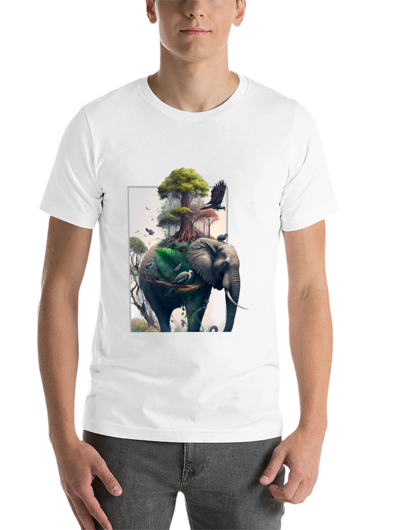 Black Nature Elephant Print Black T-Shirt view 14