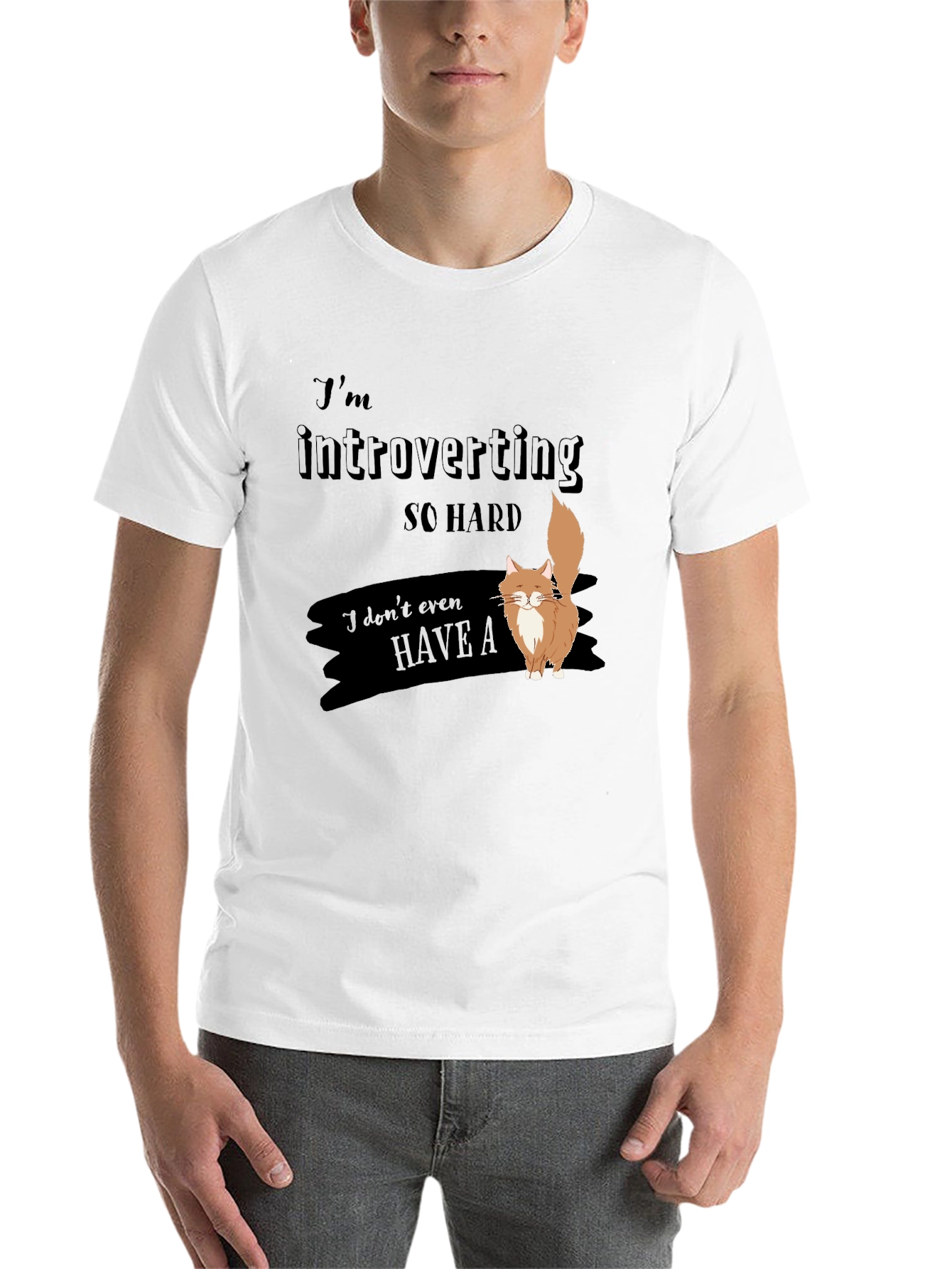 Black Introverted Cat T-Shirt - Soft Cotton Blend view 14