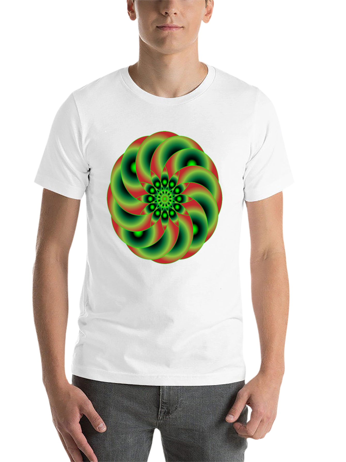 Black Geometric Green & Red Swirl Graphic Tee view 14