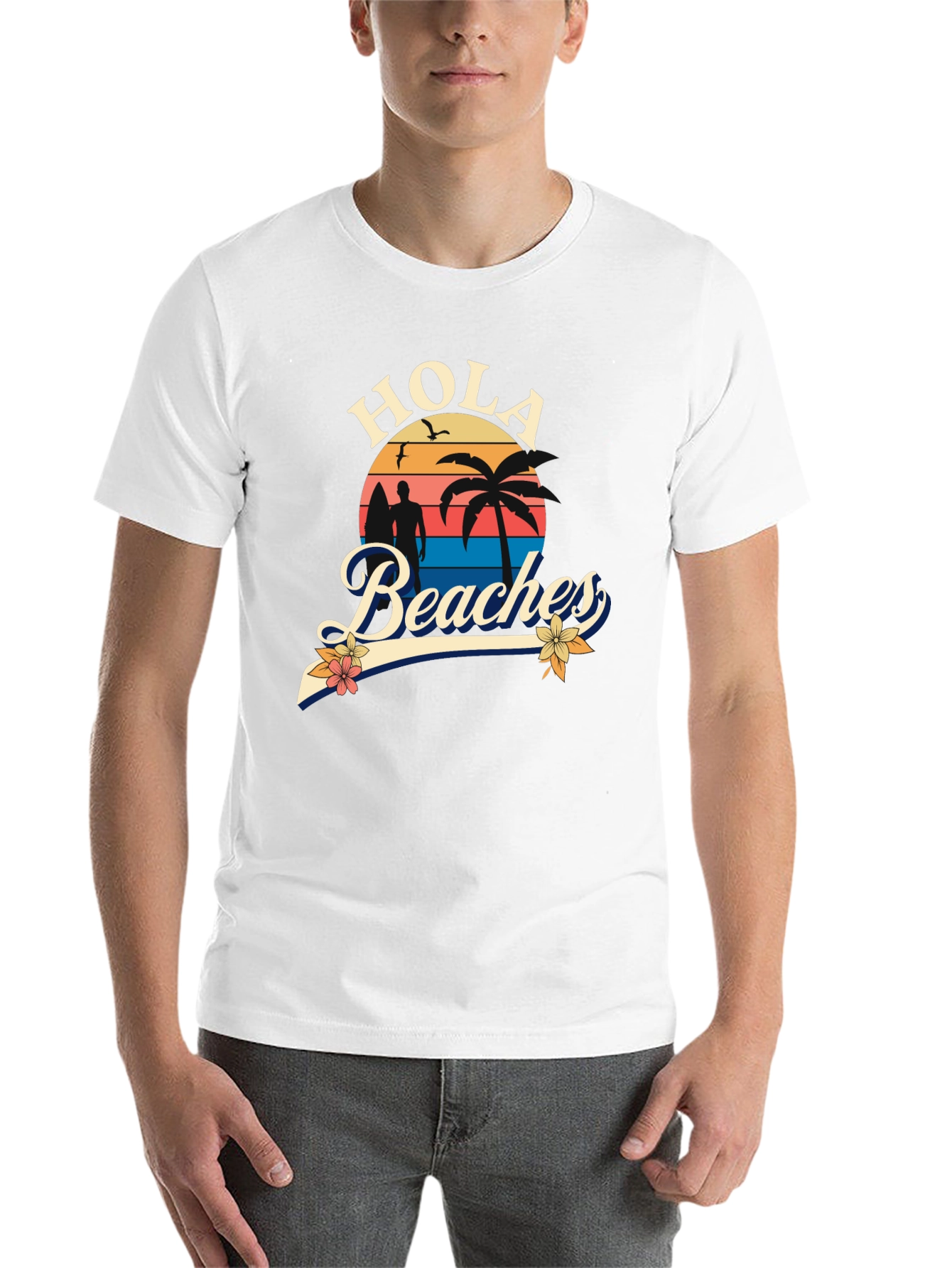 Black Hola Beaches T-Shirt - Sunset Beach Design view 14