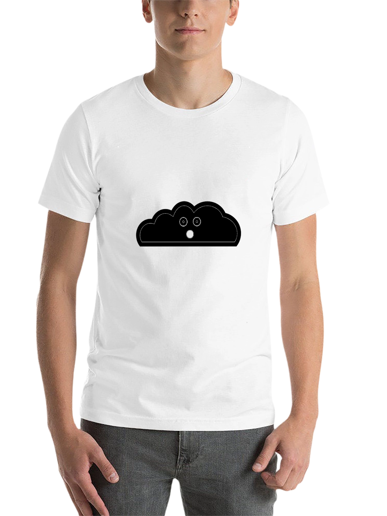 Black Funny Cloud Peeking T-Shirt - Black Cotton Tee view 14