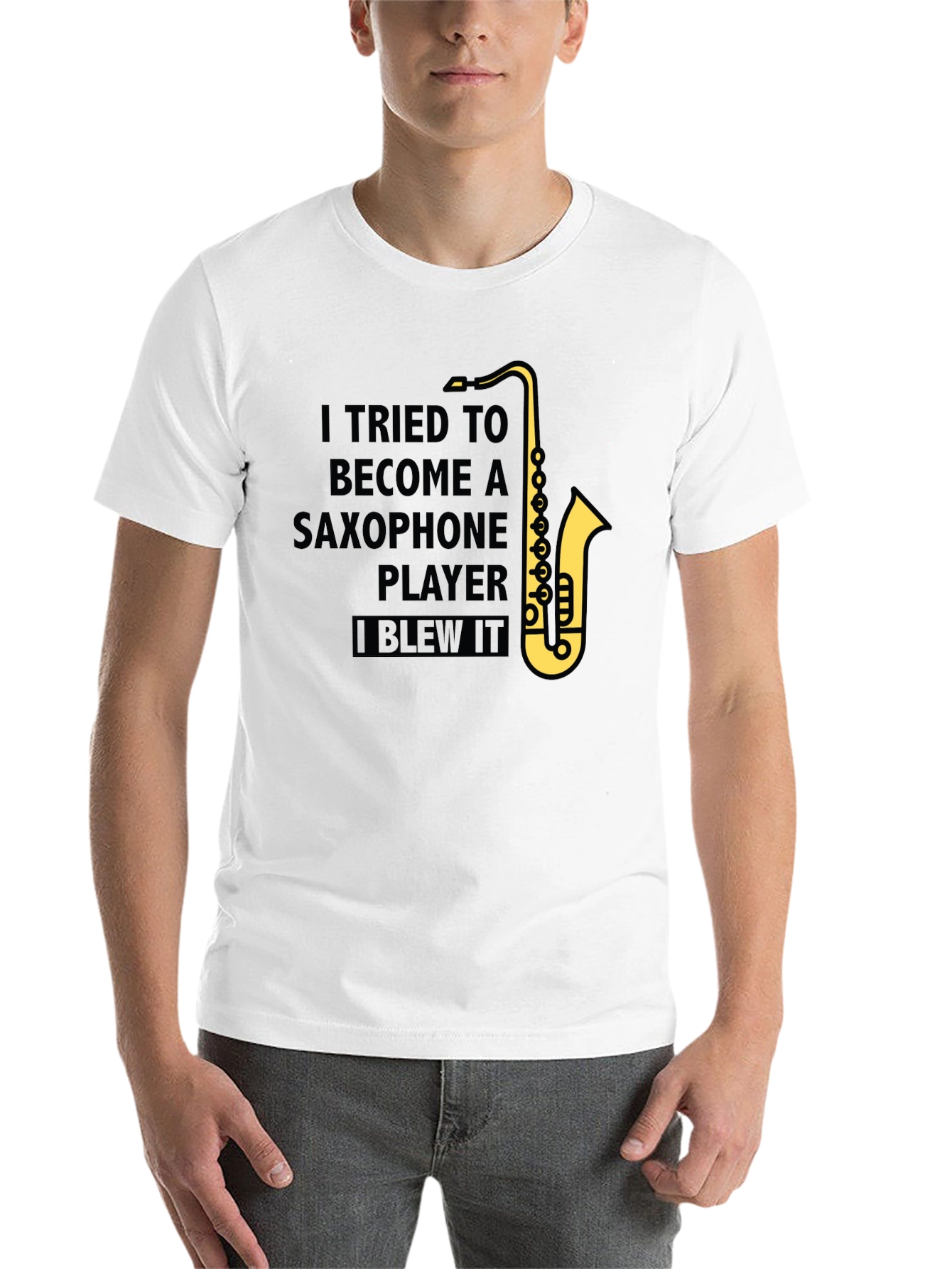 Black Saxophone Player Humor T-Shirt - "I Blew It" view 14