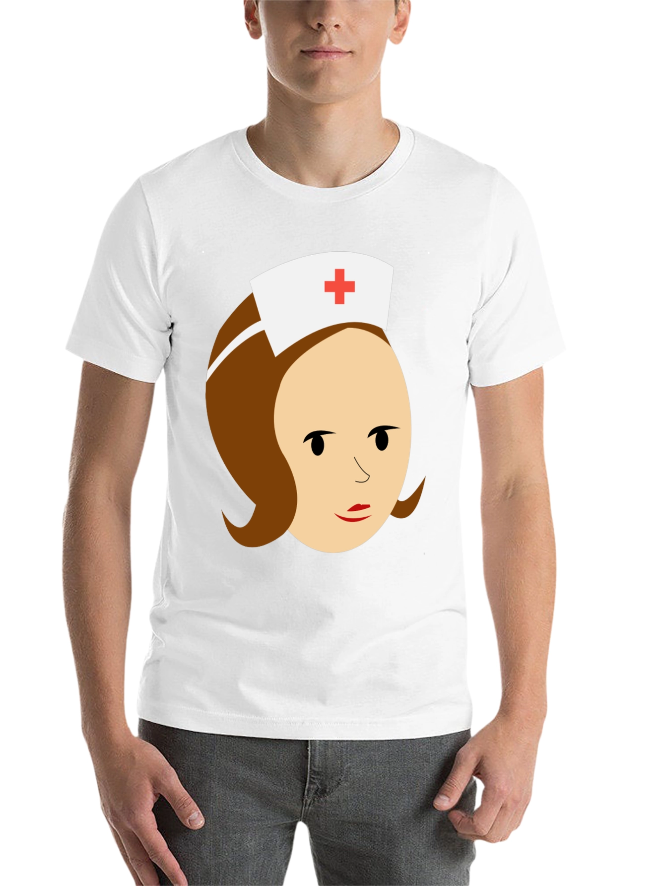 Black Cartoon Nurse Graphic Tee - Black Cotton T-Shirt view 14