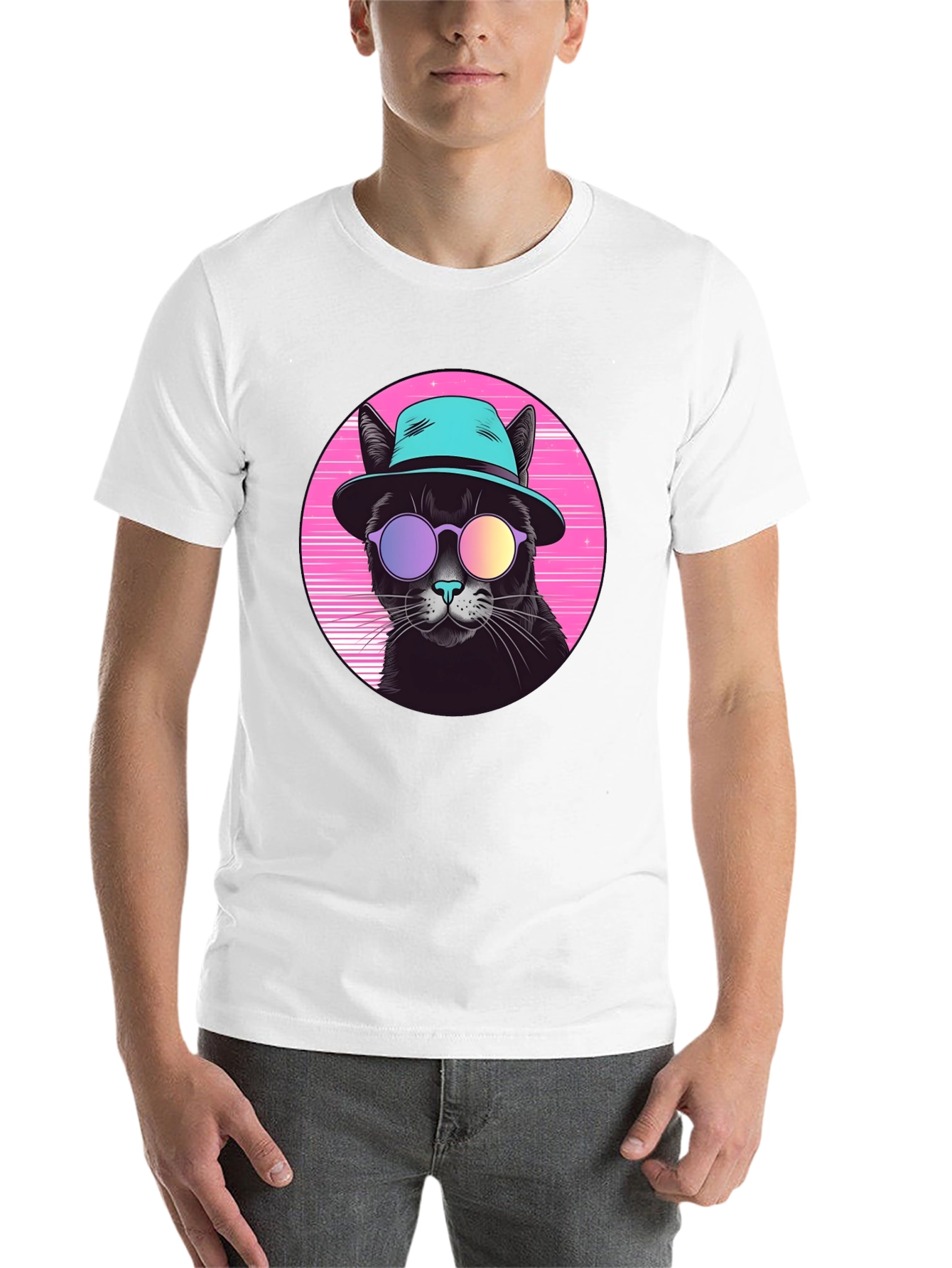Black Cool Cat Retro T-Shirt view 14