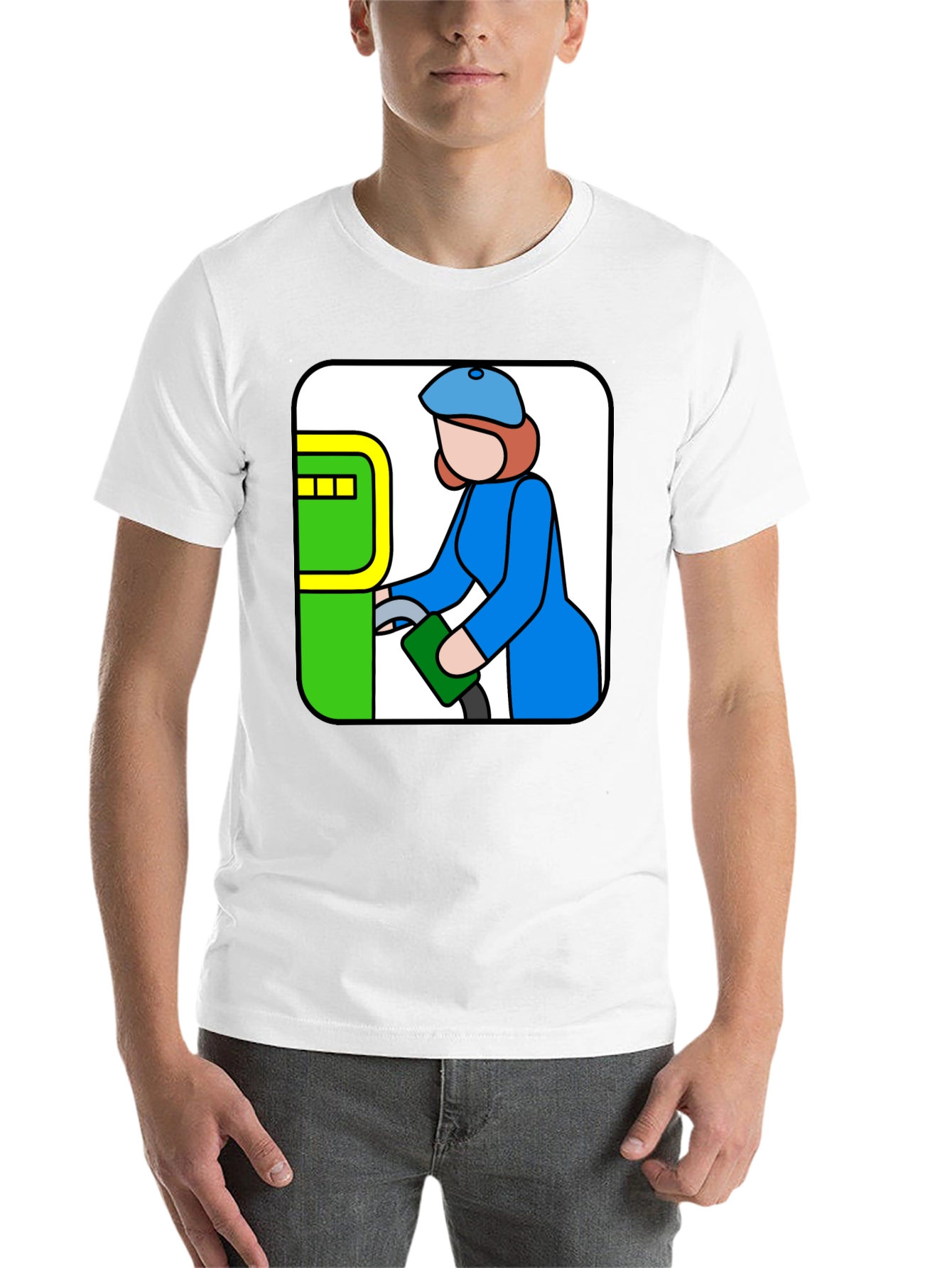 Black Cartoon Gas Station T-Shirt - Black Cotton Tee view 14
