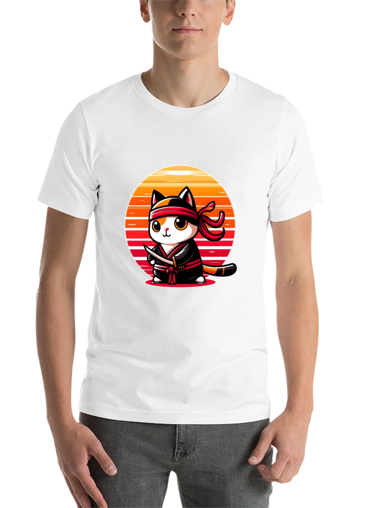 Black Ninja Cat T-Shirt: Sunset Samurai Kitten view 14