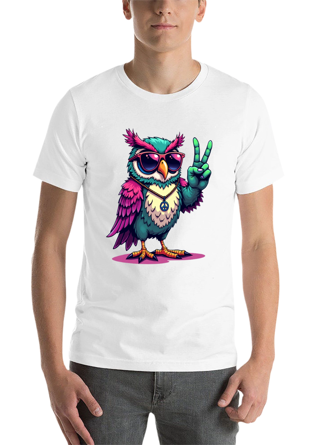 Black Cool Owl Peace Sign T-Shirt view 14