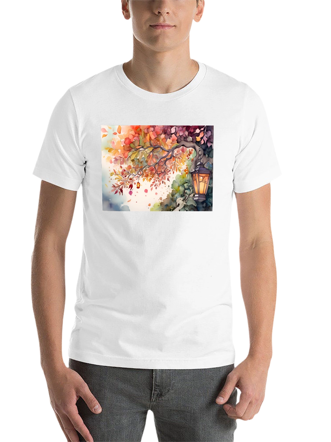 Black Watercolor Autumn Scene T-Shirt view 14