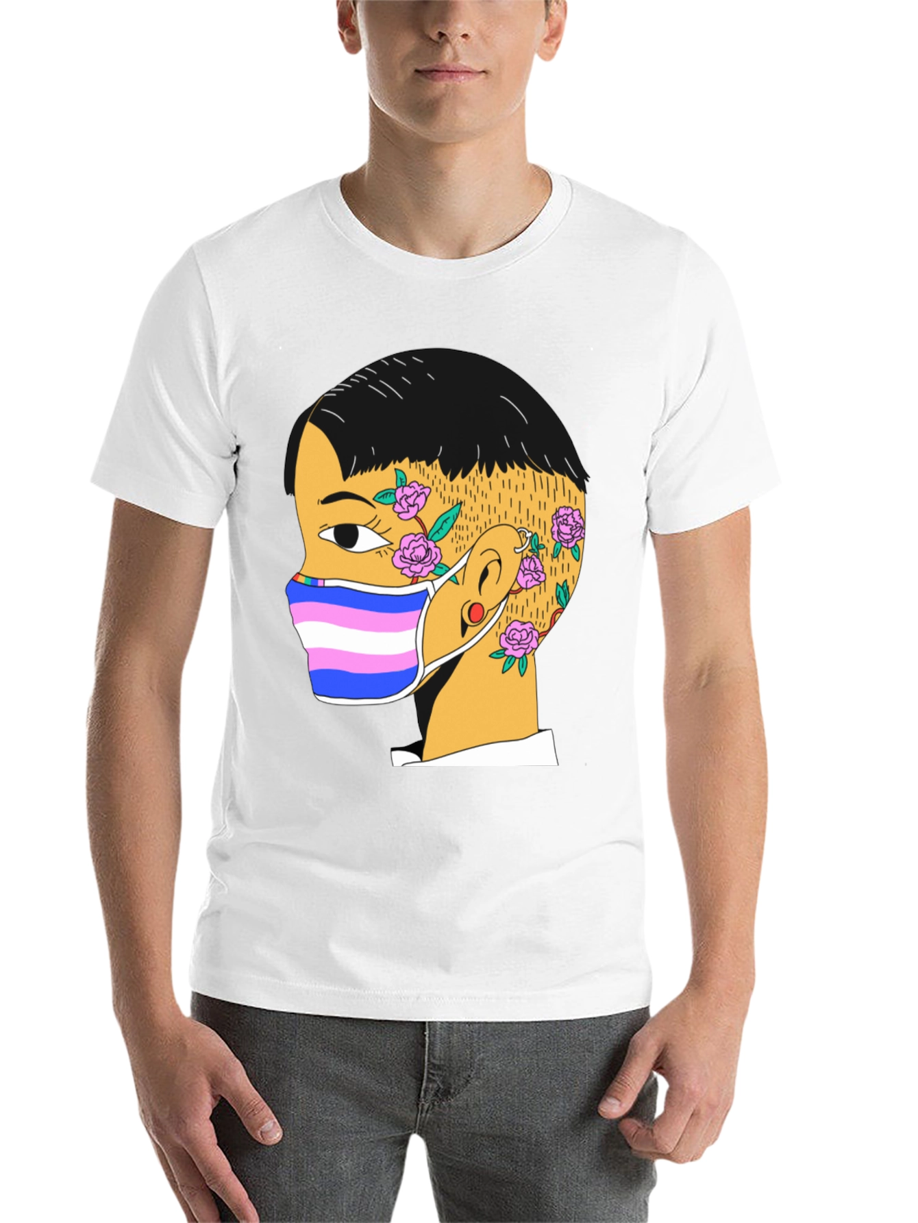 Black Graphic Tee with Trans Pride Mask Design view 14
