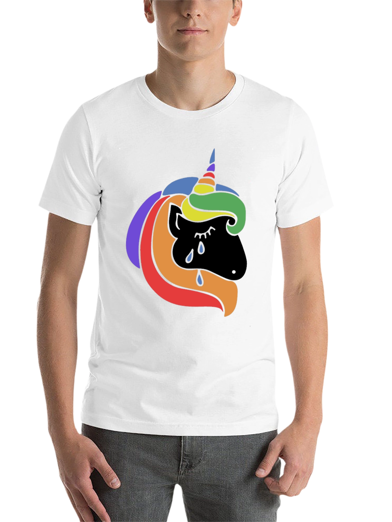 Black Rainbow Unicorn Crying Black T-Shirt view 14