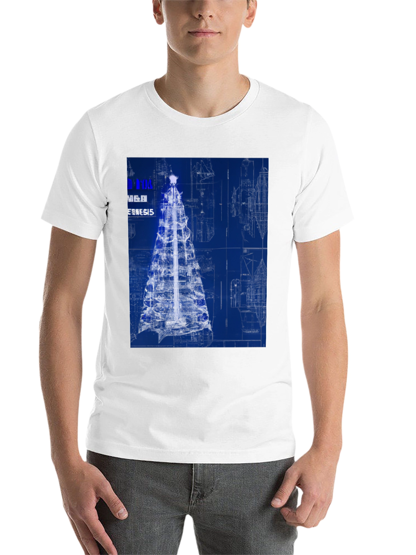 Black Blueprint Christmas Tree Graphic Tee view 14