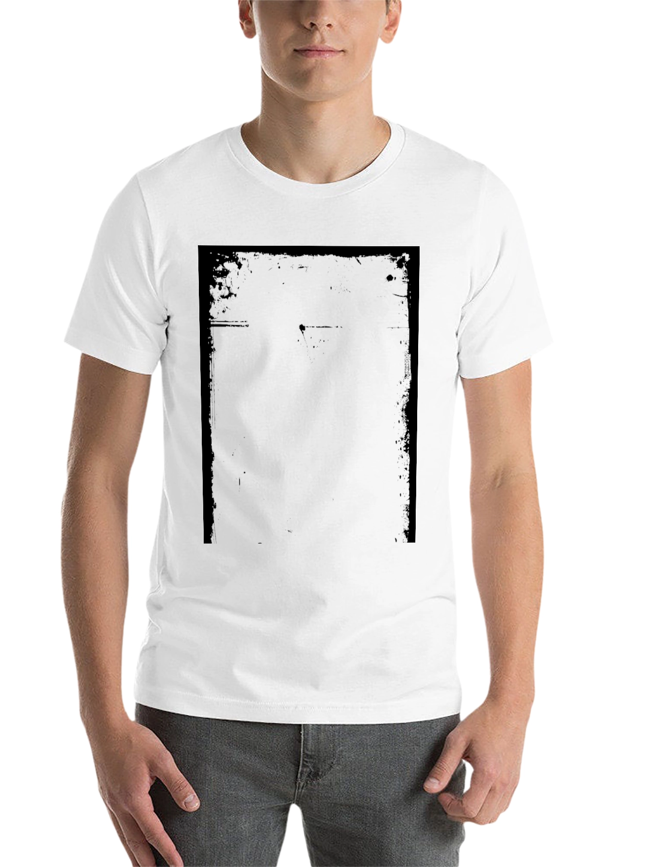 Black Men's Black Graphic Tee - Distressed Frame Design view 14
