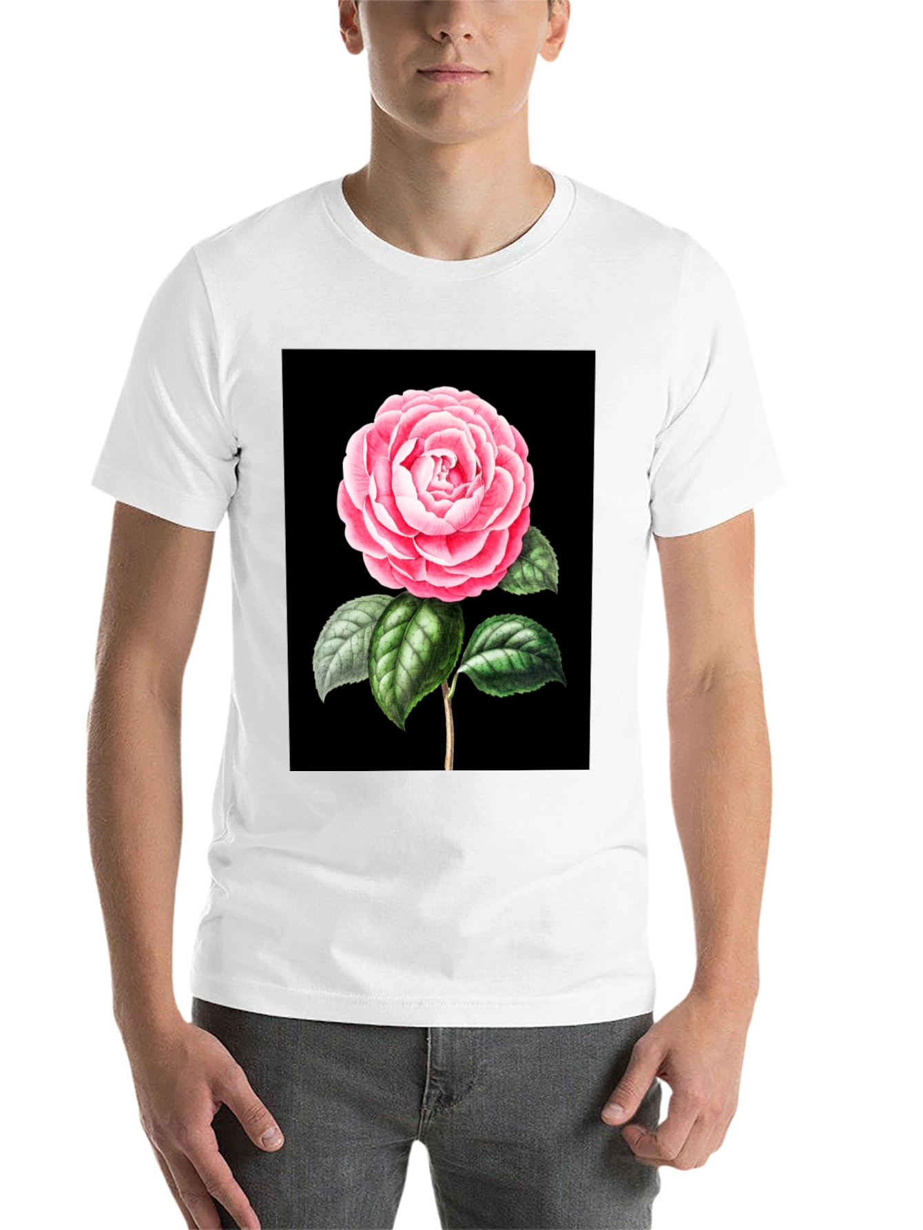 Black Elegant Rose Graphic Tee - Black Cotton Blend view 14