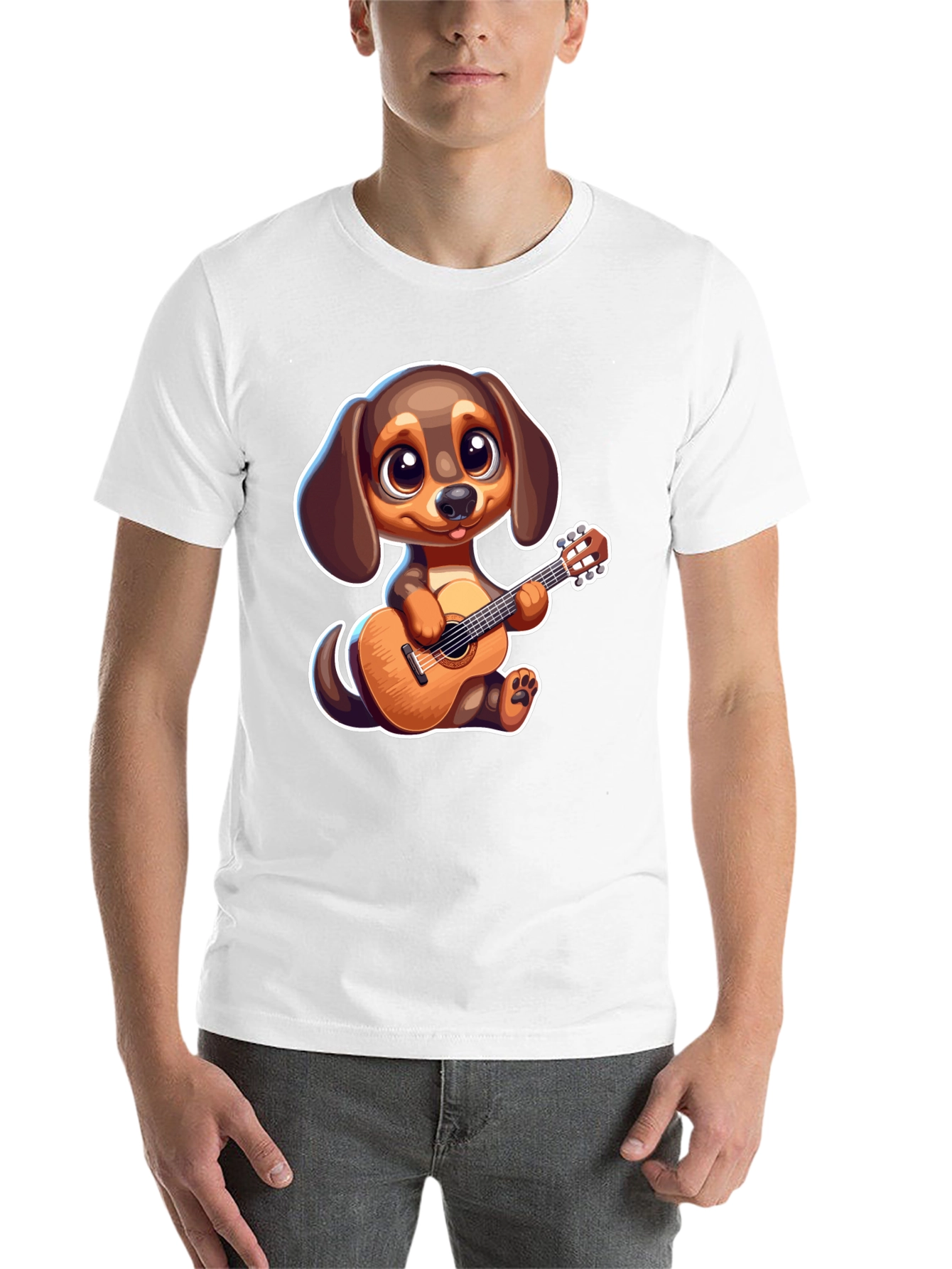 Black Cartoon Dog Playing Guitar T-Shirt view 14