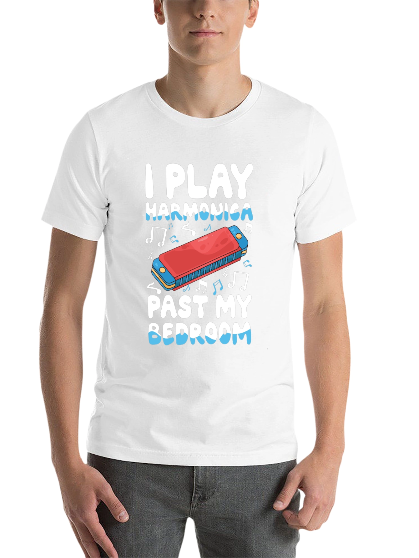 I Play Harmonica Past My Bedroom Black T-Shirt - 14