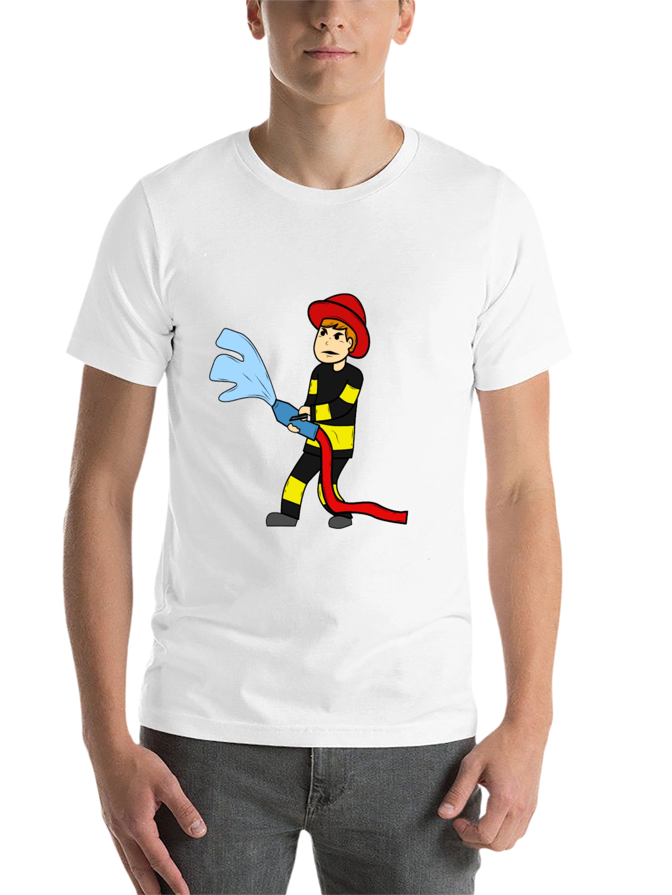 Black Cartoon Firefighter T-Shirt view 14