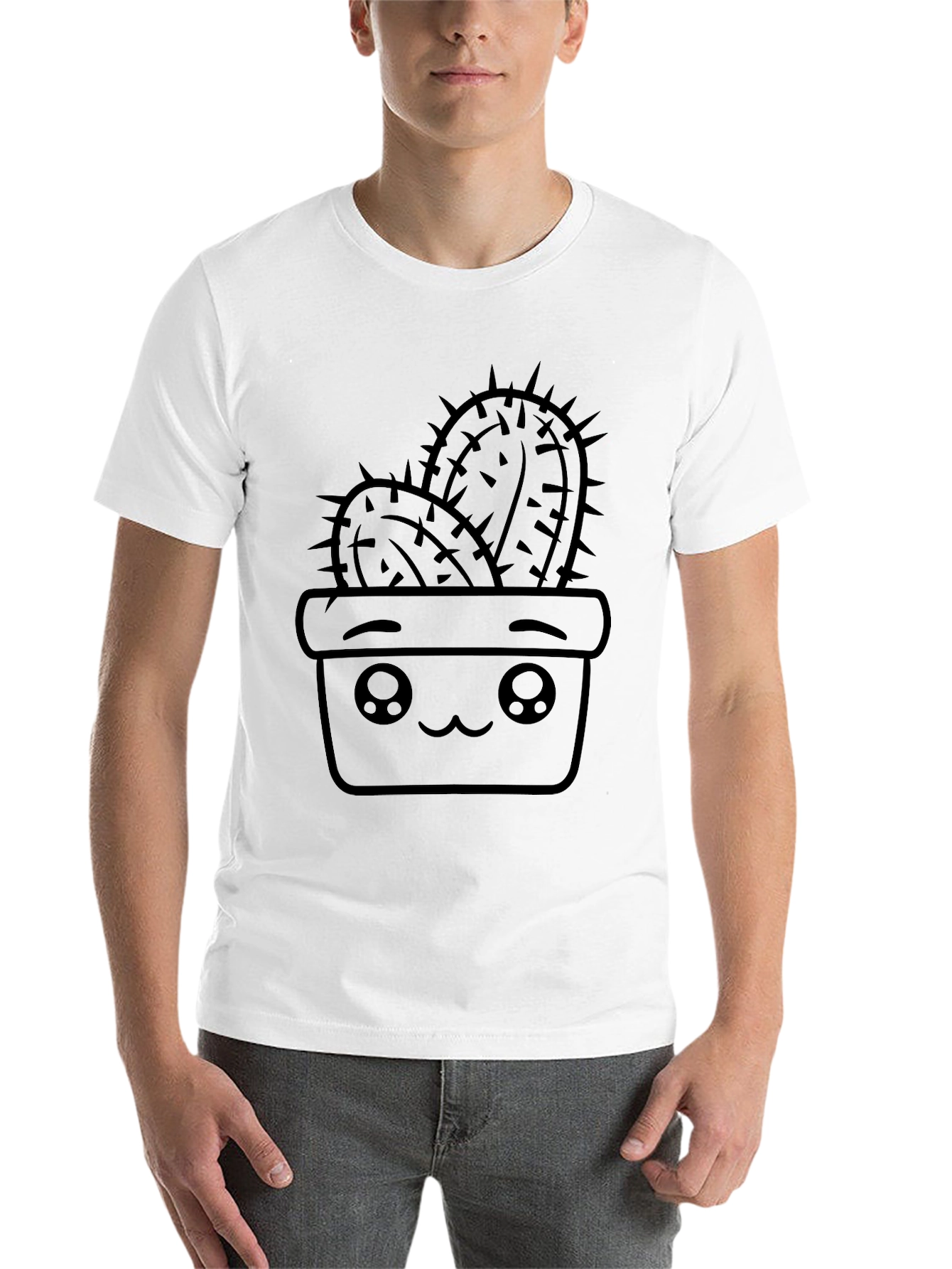 Black Cute Cactus in Pot Black T-Shirt view 14