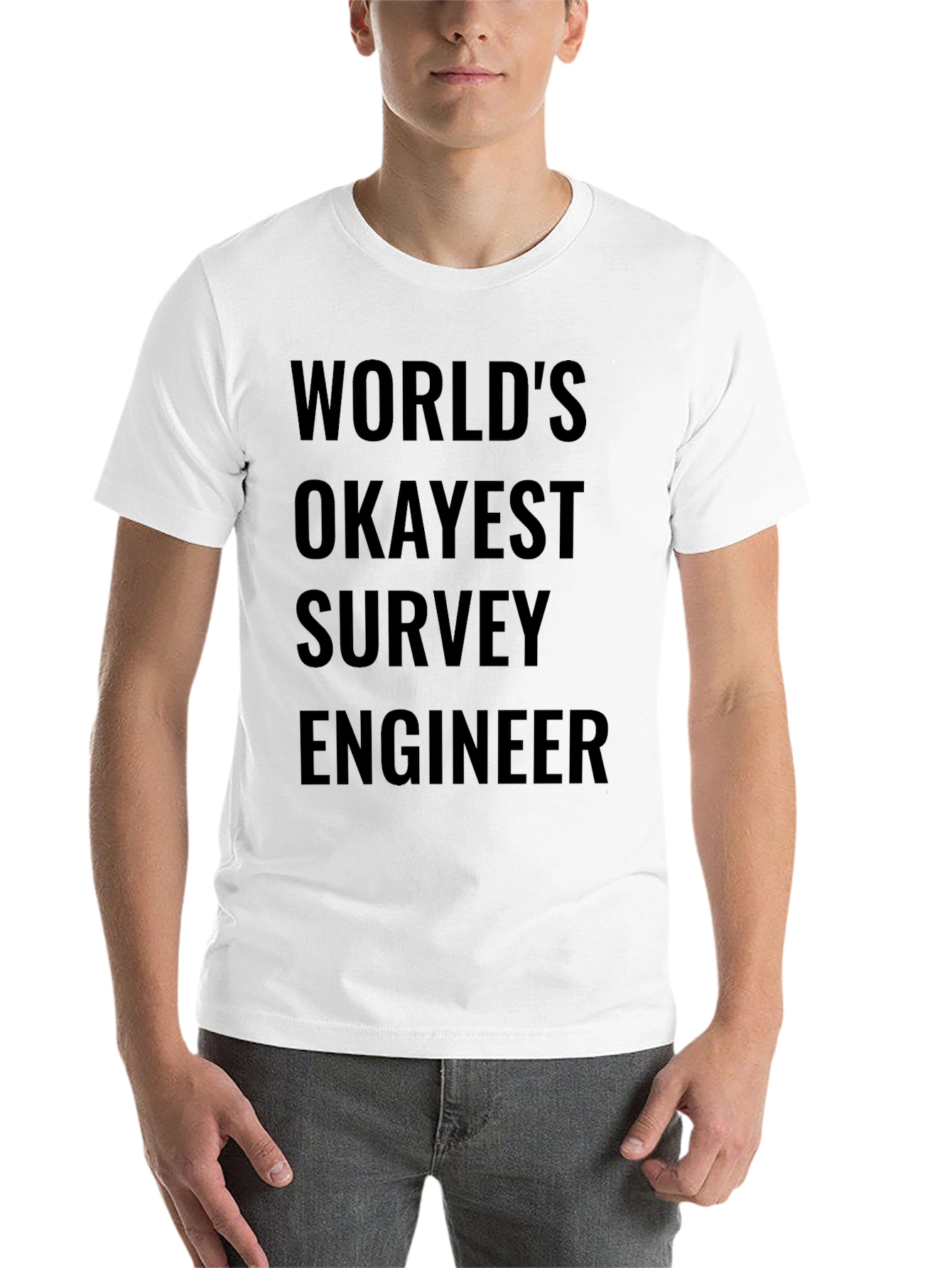 Black World's Okayest Survey Engineer - Funny T-Shirt view 14