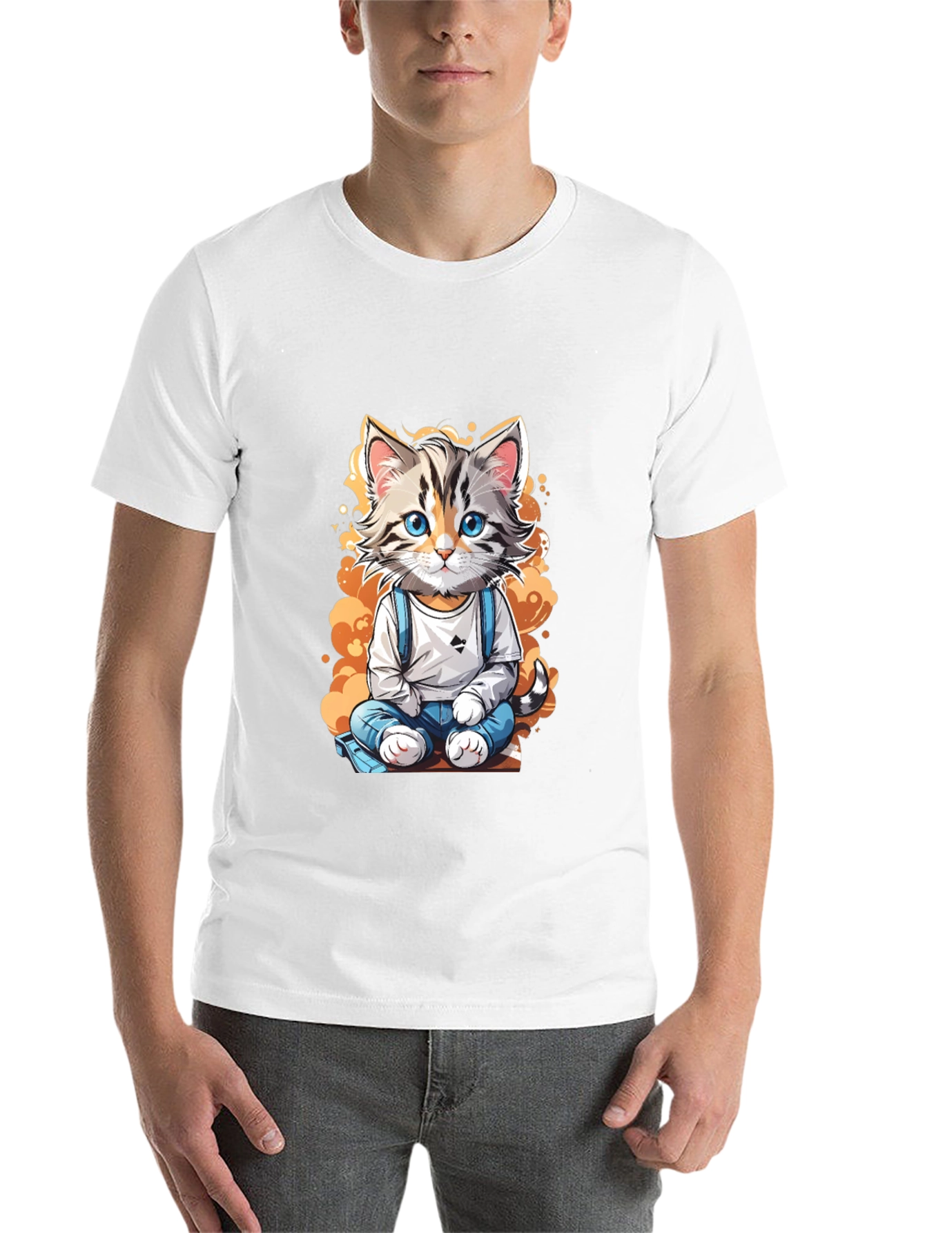 Black Cute Cartoon Cat Graphic Tee view 14