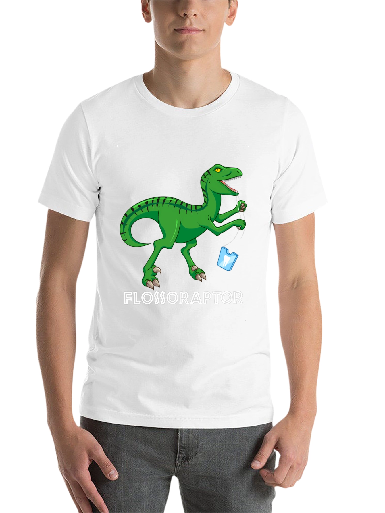 Black Flossoraptor Graphic Tee - Dental Humor Dinosaur T-Shirt view 14