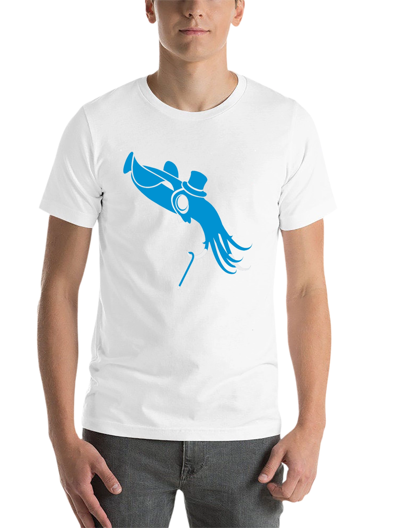 Black Blue Octopus Top Hat Cane T-Shirt - Unique Design view 14