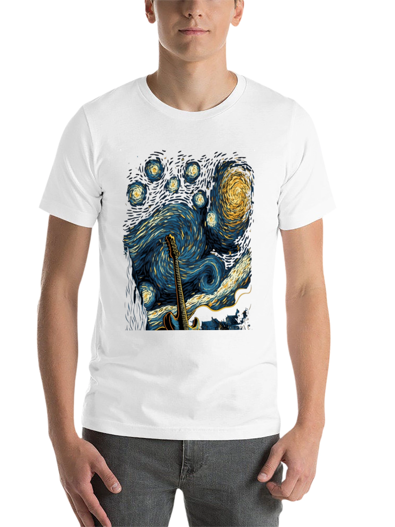 Black Starry Night Guitar T-Shirt view 14