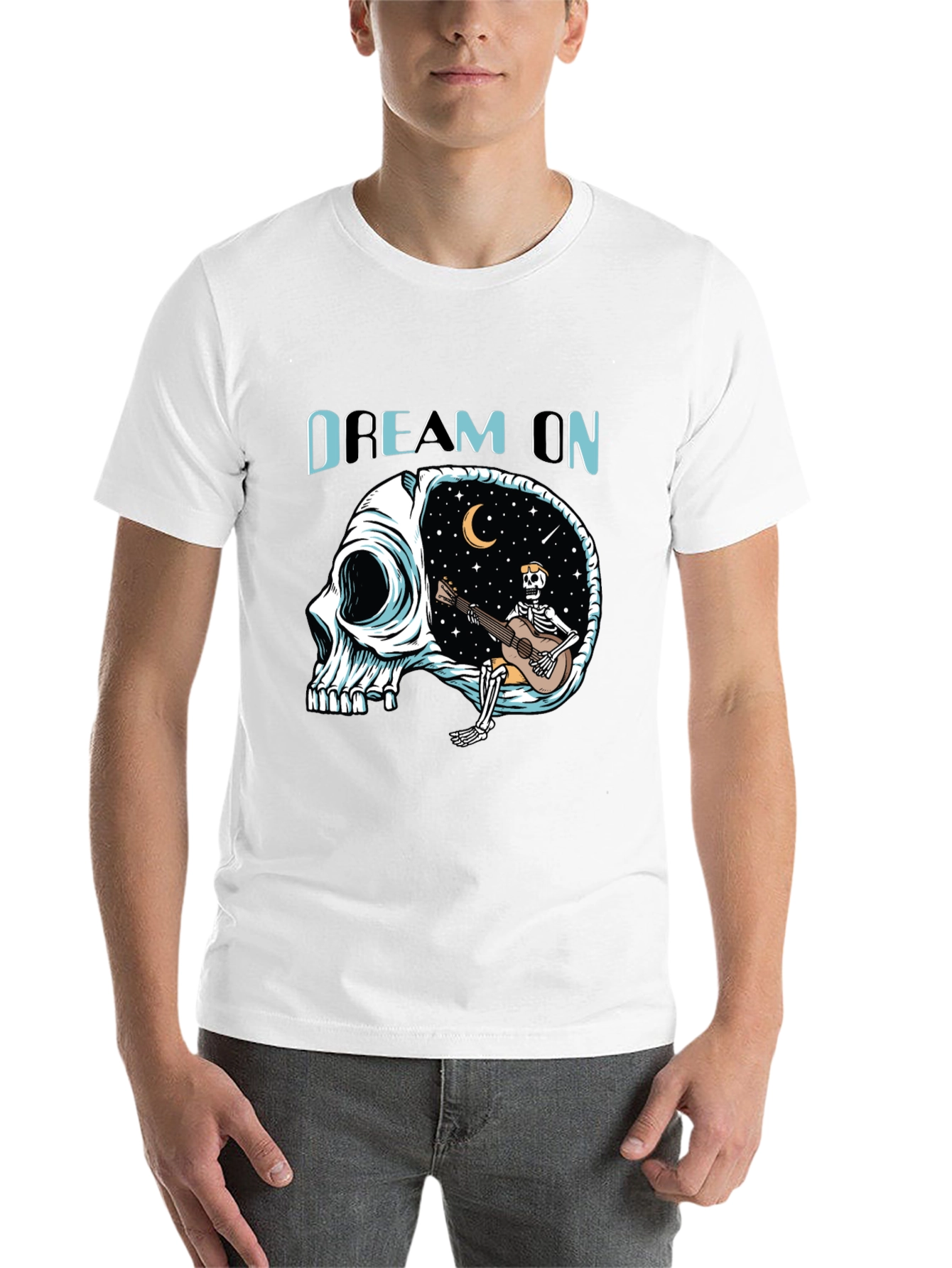 Black Dream On Skull Graphic Tee - Unique Black T-Shirt view 14