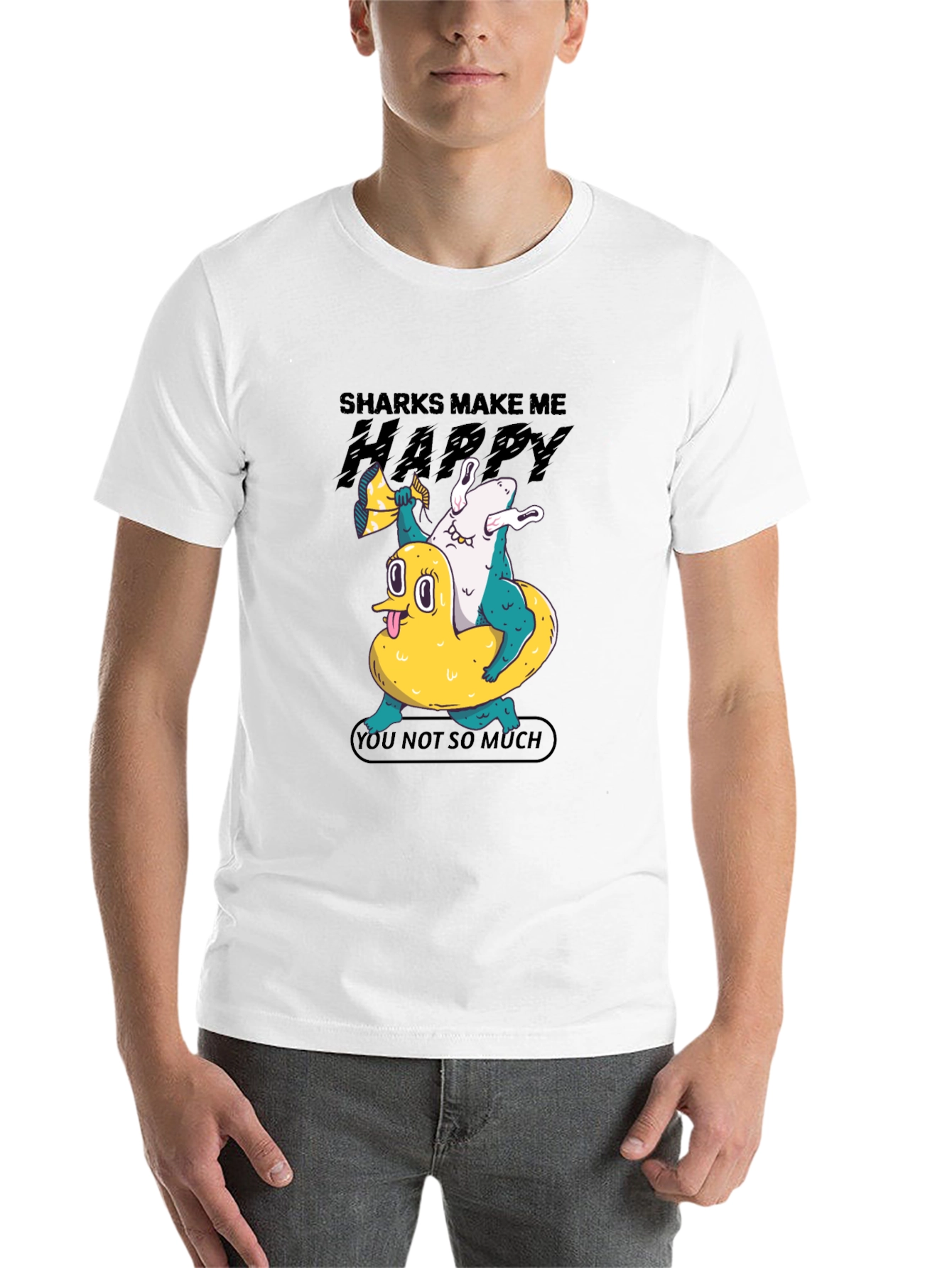 Black Shark Makes Me Happy T-Shirt, Novelty Graphic Tee view 14