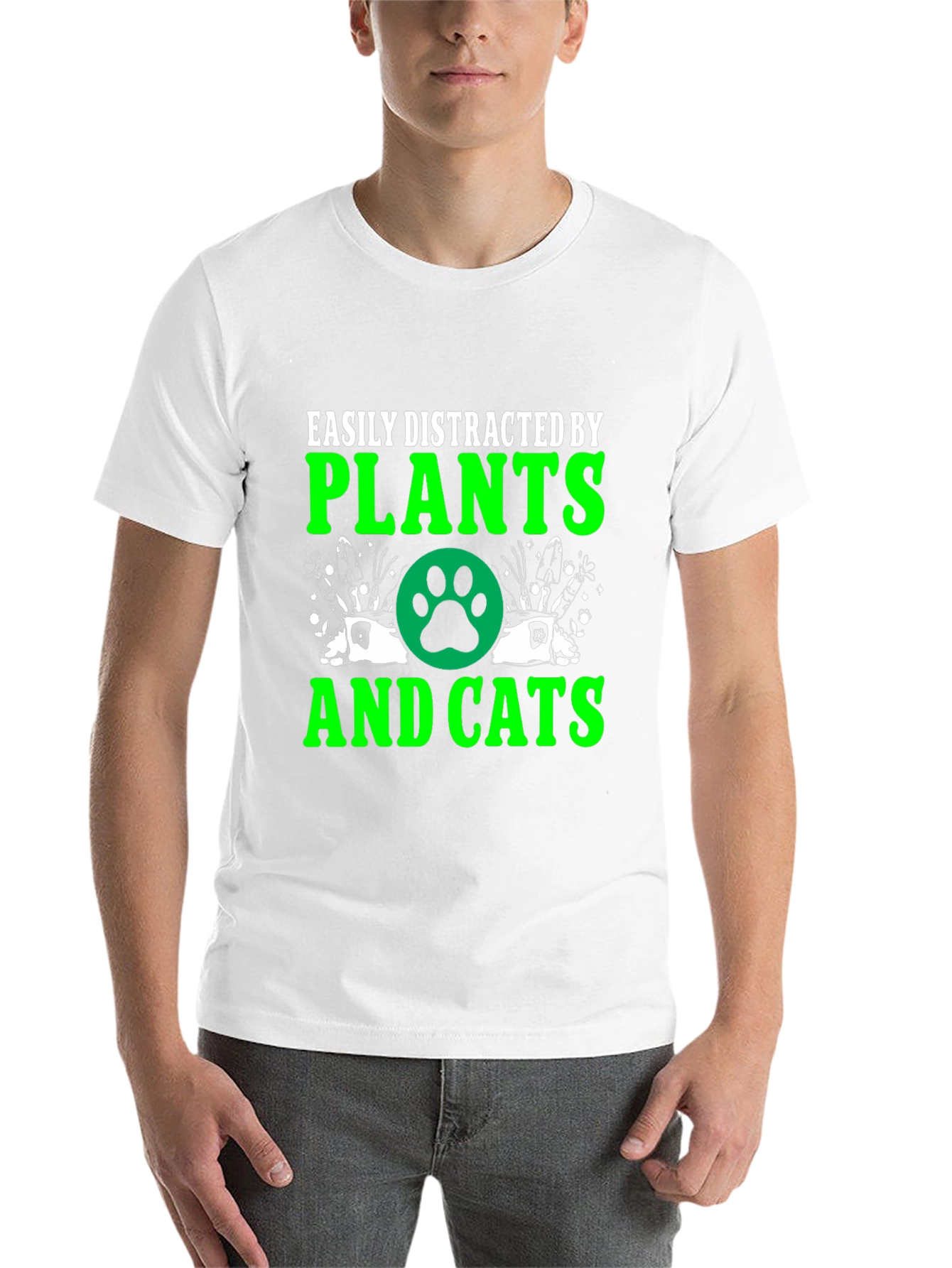 Black Easily Distracted by Plants and Cats T-Shirt view 14