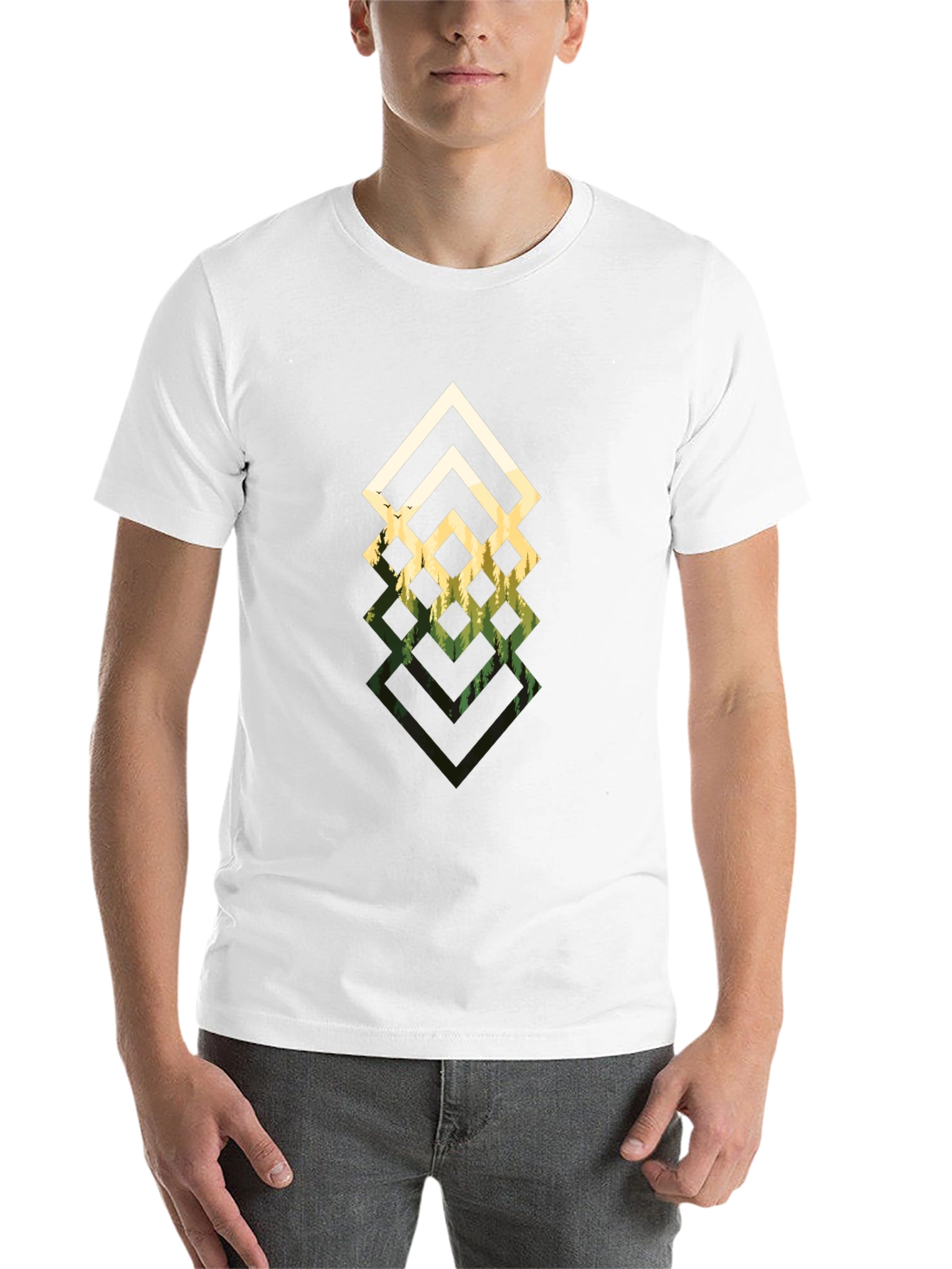 Black Geometric Forest Black T-Shirt view 14