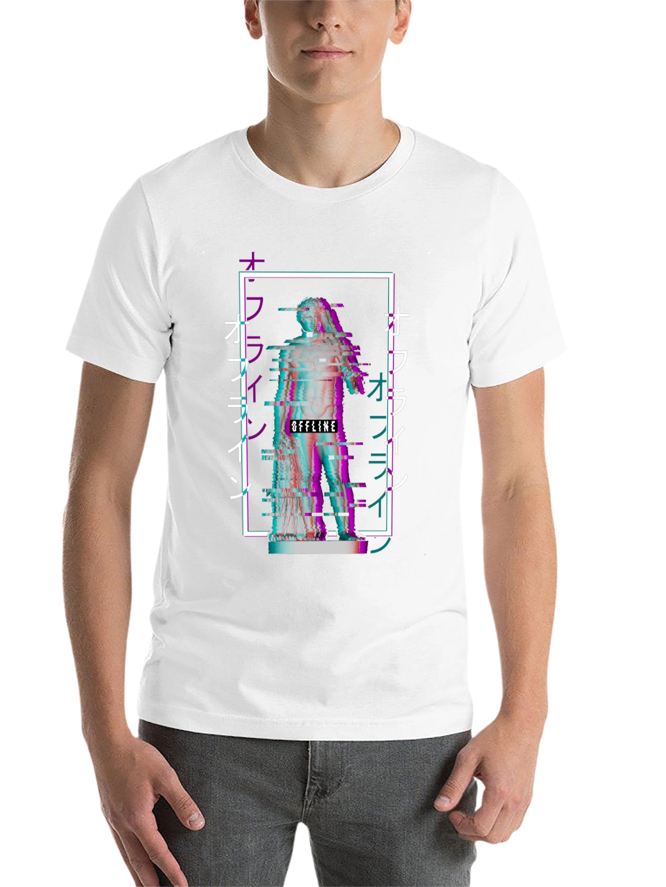 Black Offline Vaporwave Statue Graphic Tee - Black view 14