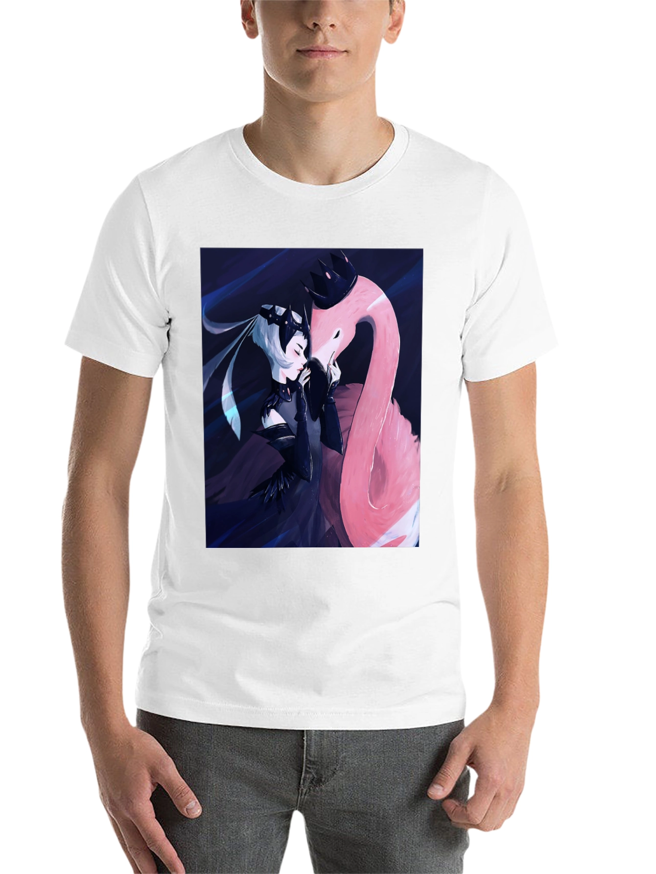 Black Black T-Shirt with Fantasy Flamingo Design view 14