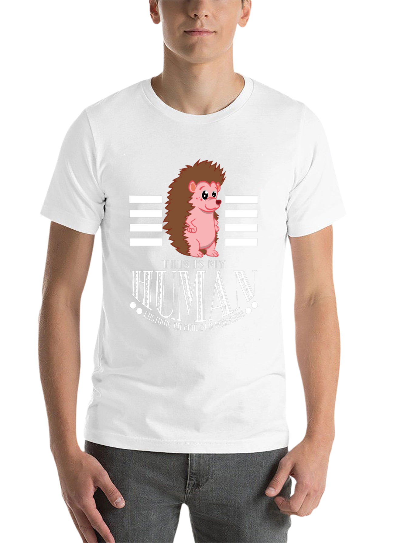 Black Funny Hedgehog Human Costume T-Shirt view 14