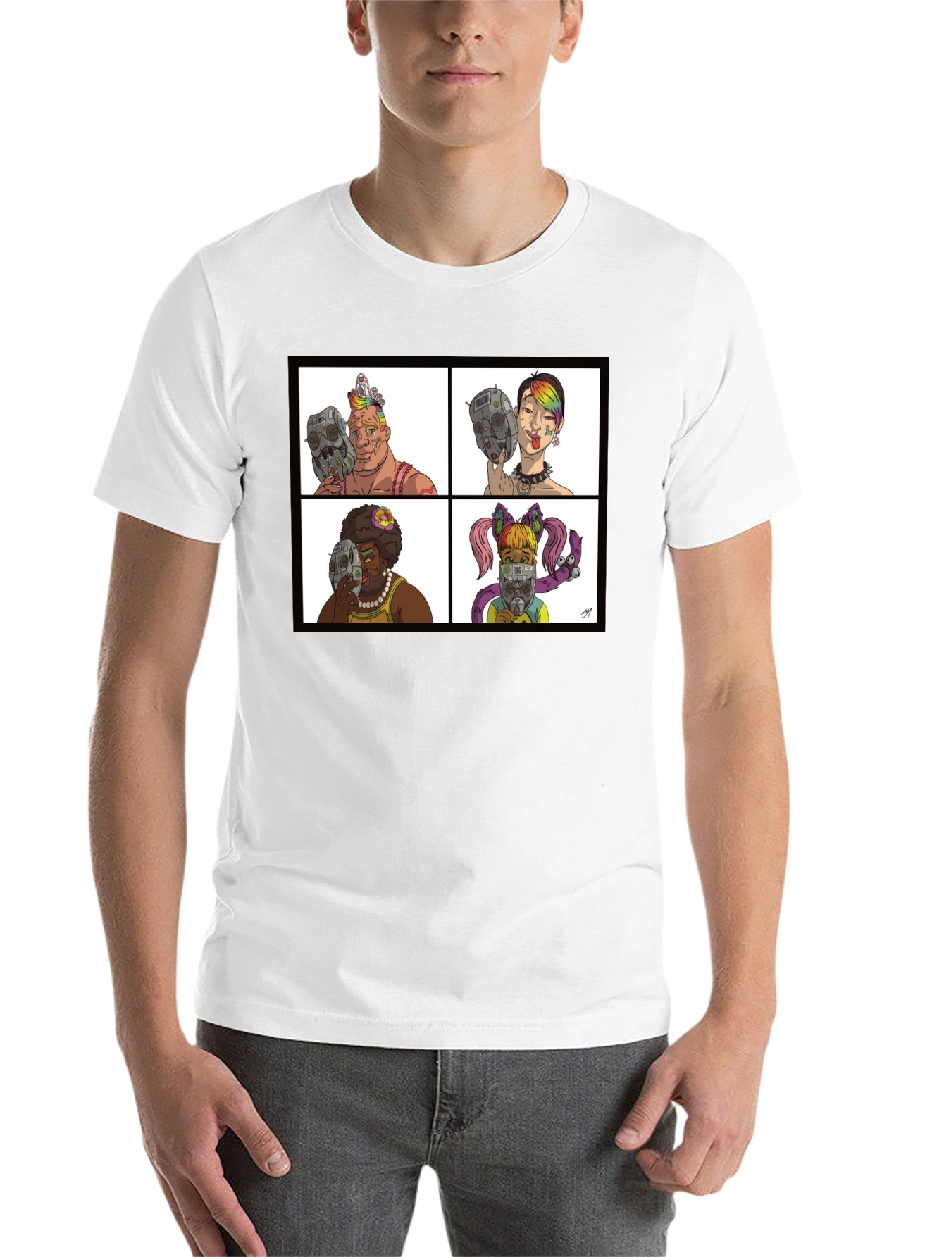 Black Unique Cartoon Face T-Shirt view 14