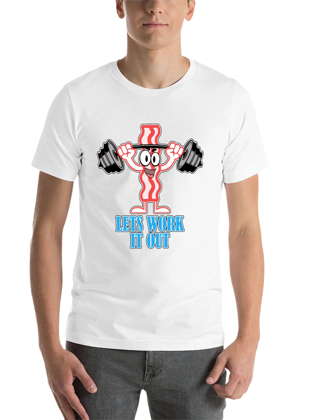 Black Funny Bacon Workout T-Shirt: Let's Work It Out! view 14