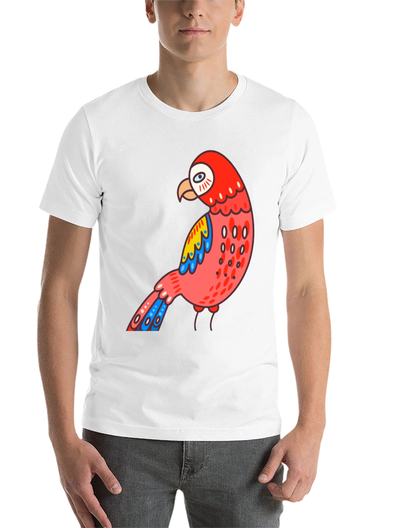 Black Men's Black T-shirt with Parrot Graphic view 14