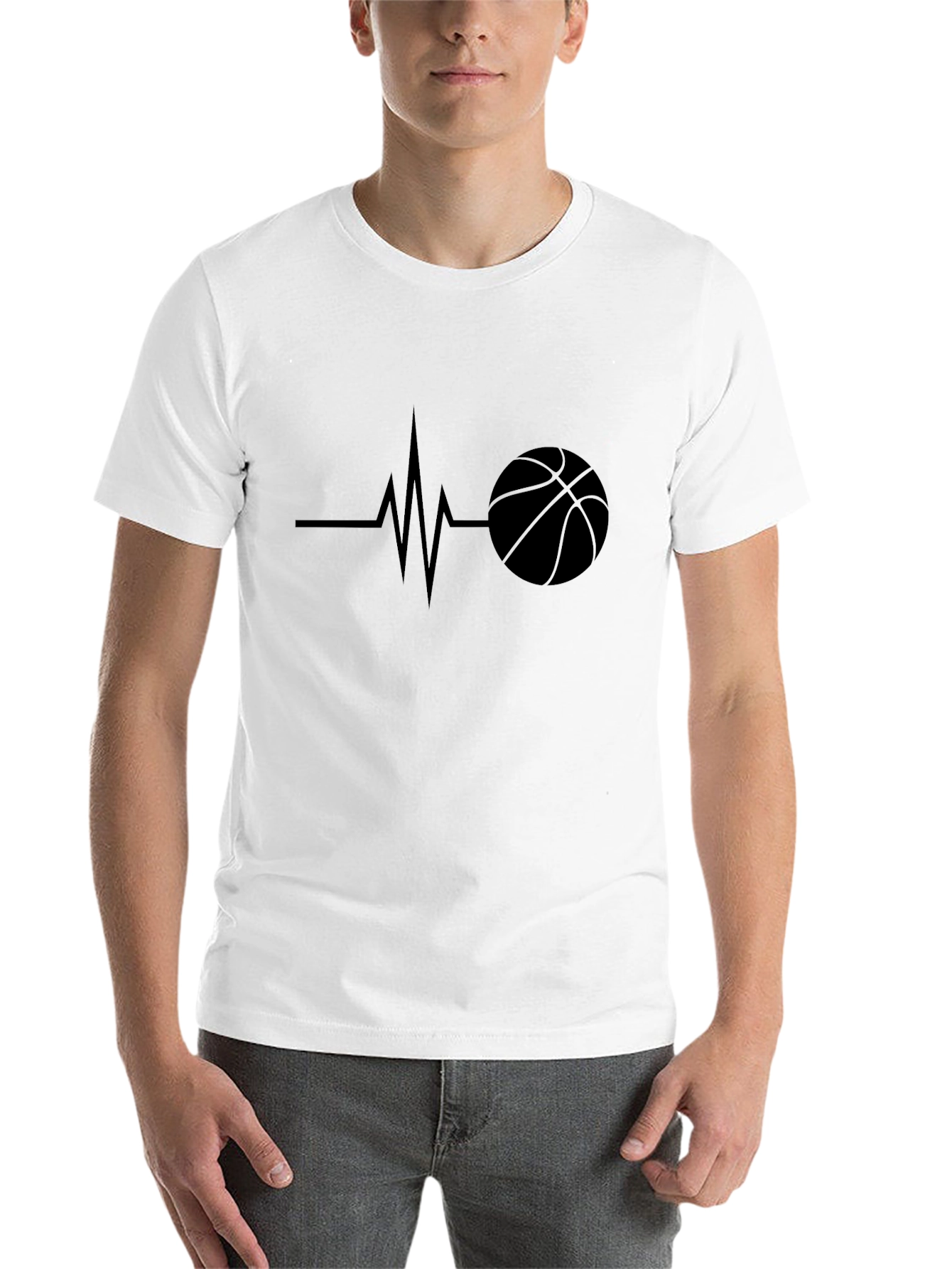 Black Basketball Heartbeat Black T-Shirt view 14