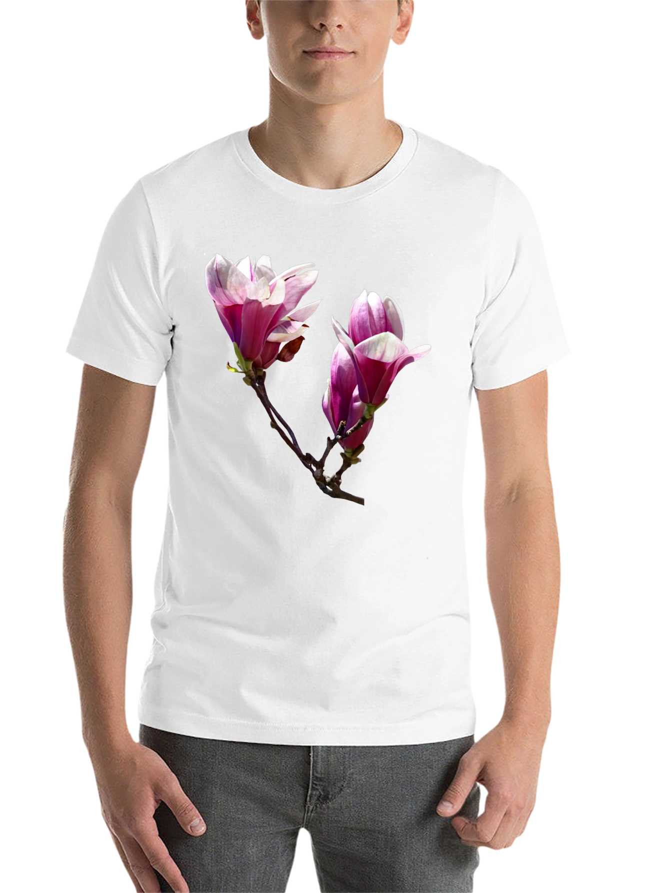 Black Floral Print Black T-Shirt - Botanical Design view 14