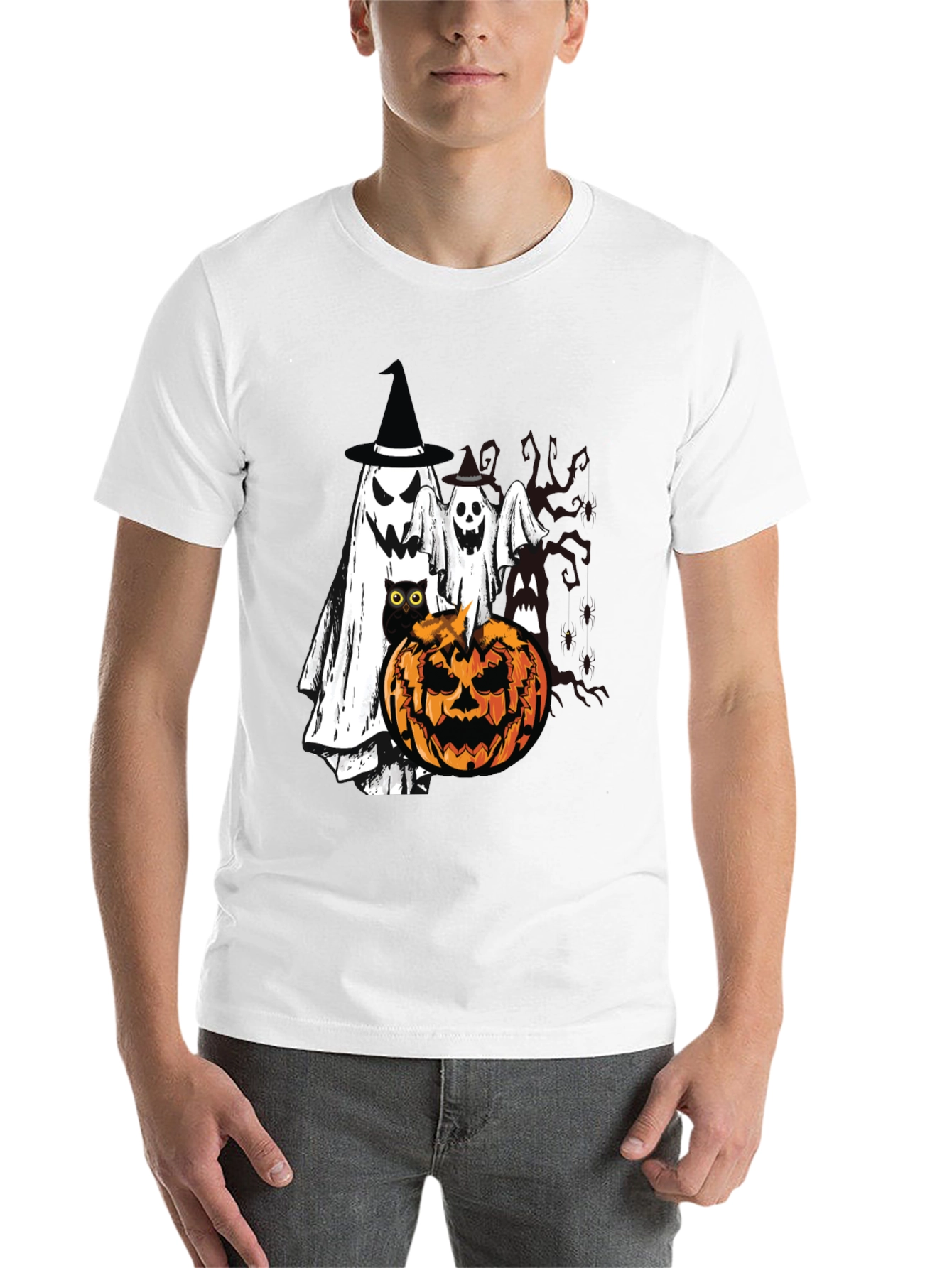 Black Halloween Ghost & Pumpkin T-Shirt view 14