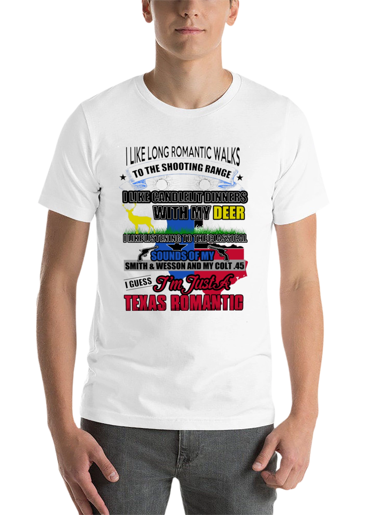 Black Texas Romantic T-Shirt: Guns & Deer view 14