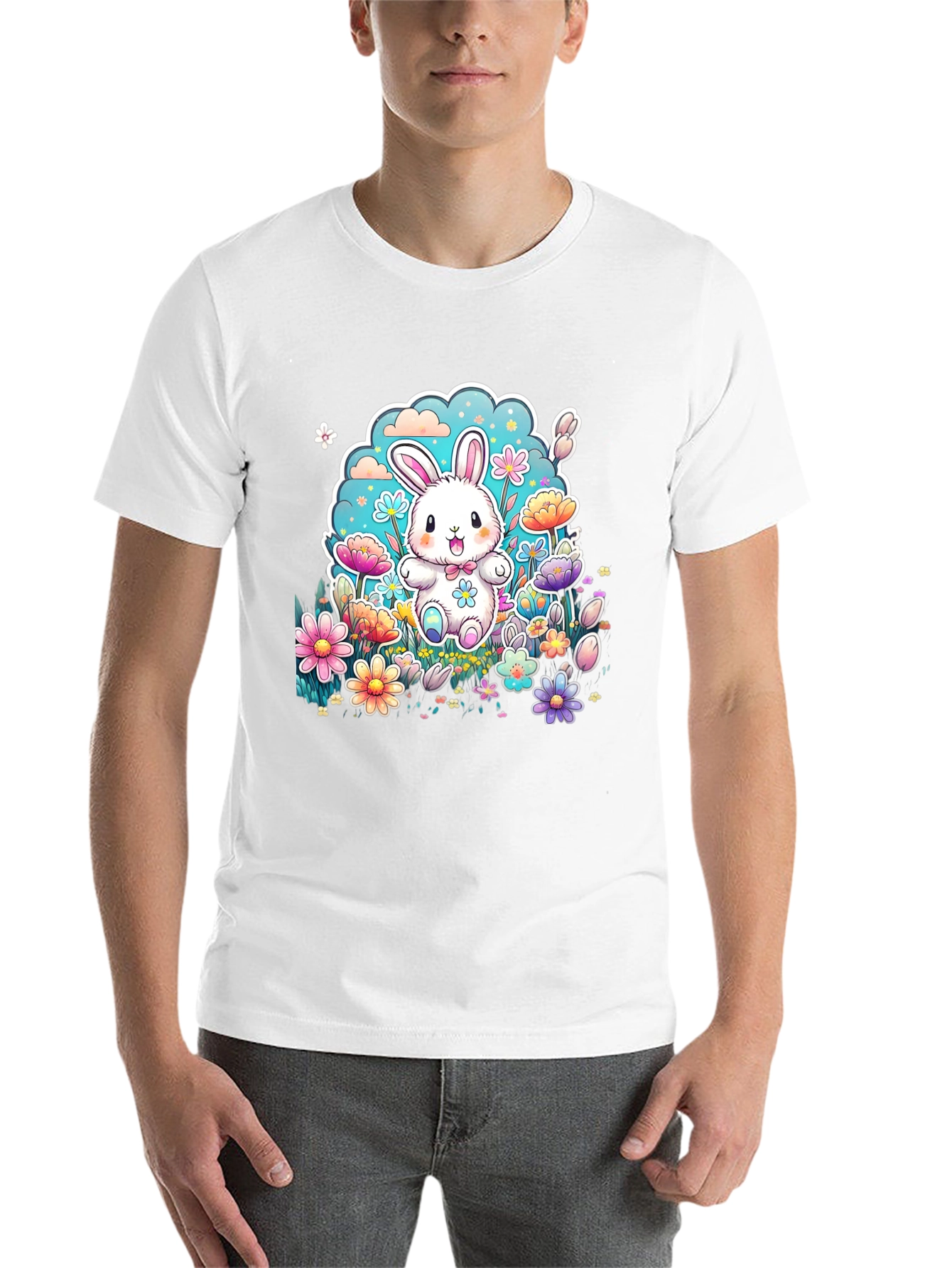 Camiseta Conejito Pascua Flores Diseño Infantil