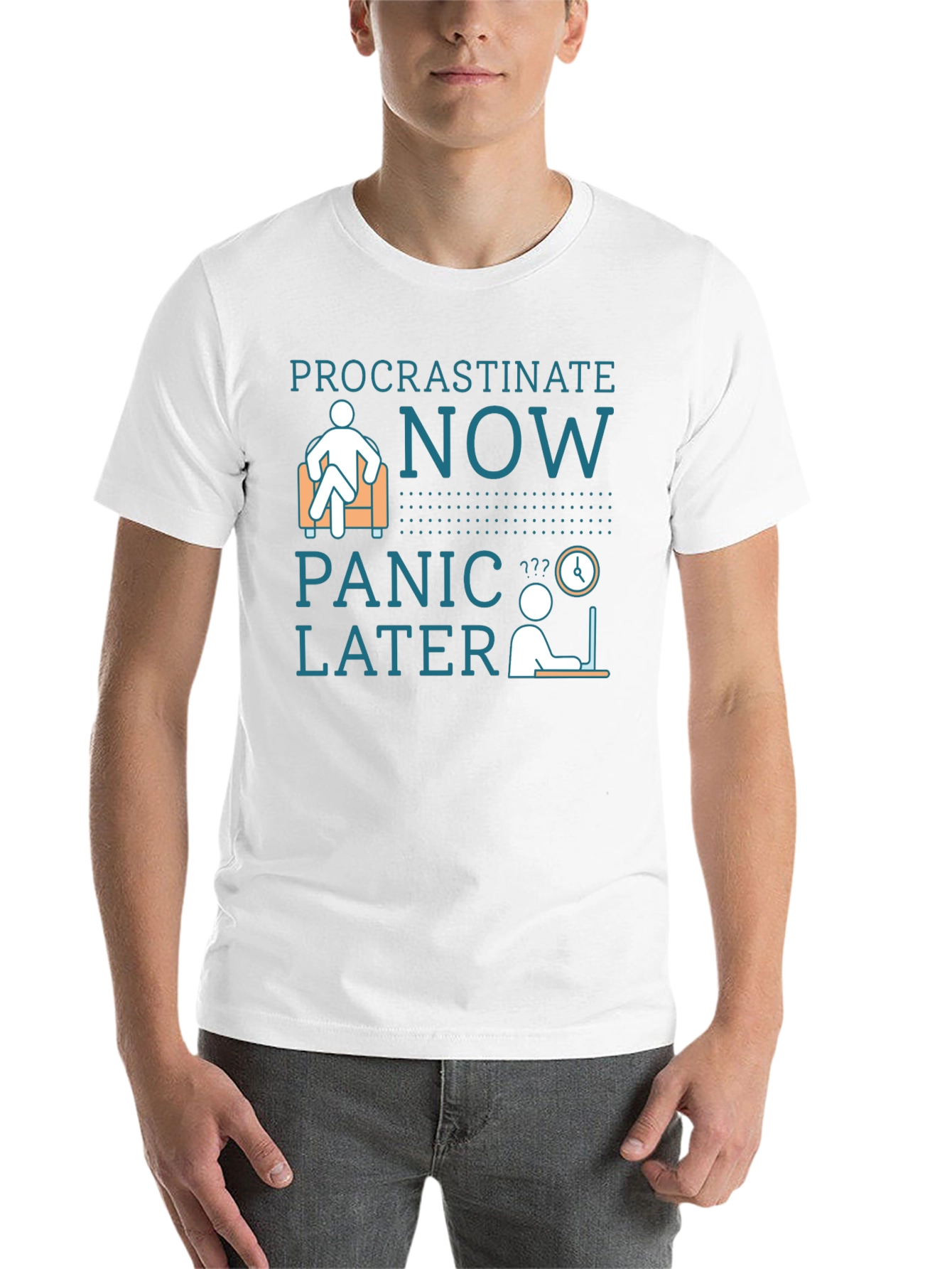 Black Procrastinate Now Panic Later Men's Graphic T-Shirt view 14