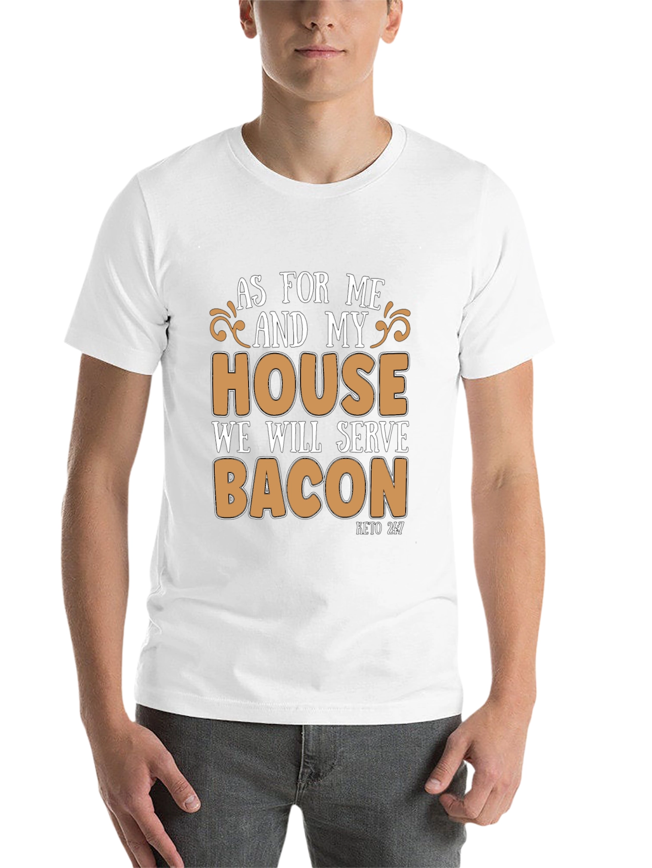 Black As for Me and My House, We Will Serve Bacon T-Shirt view 14