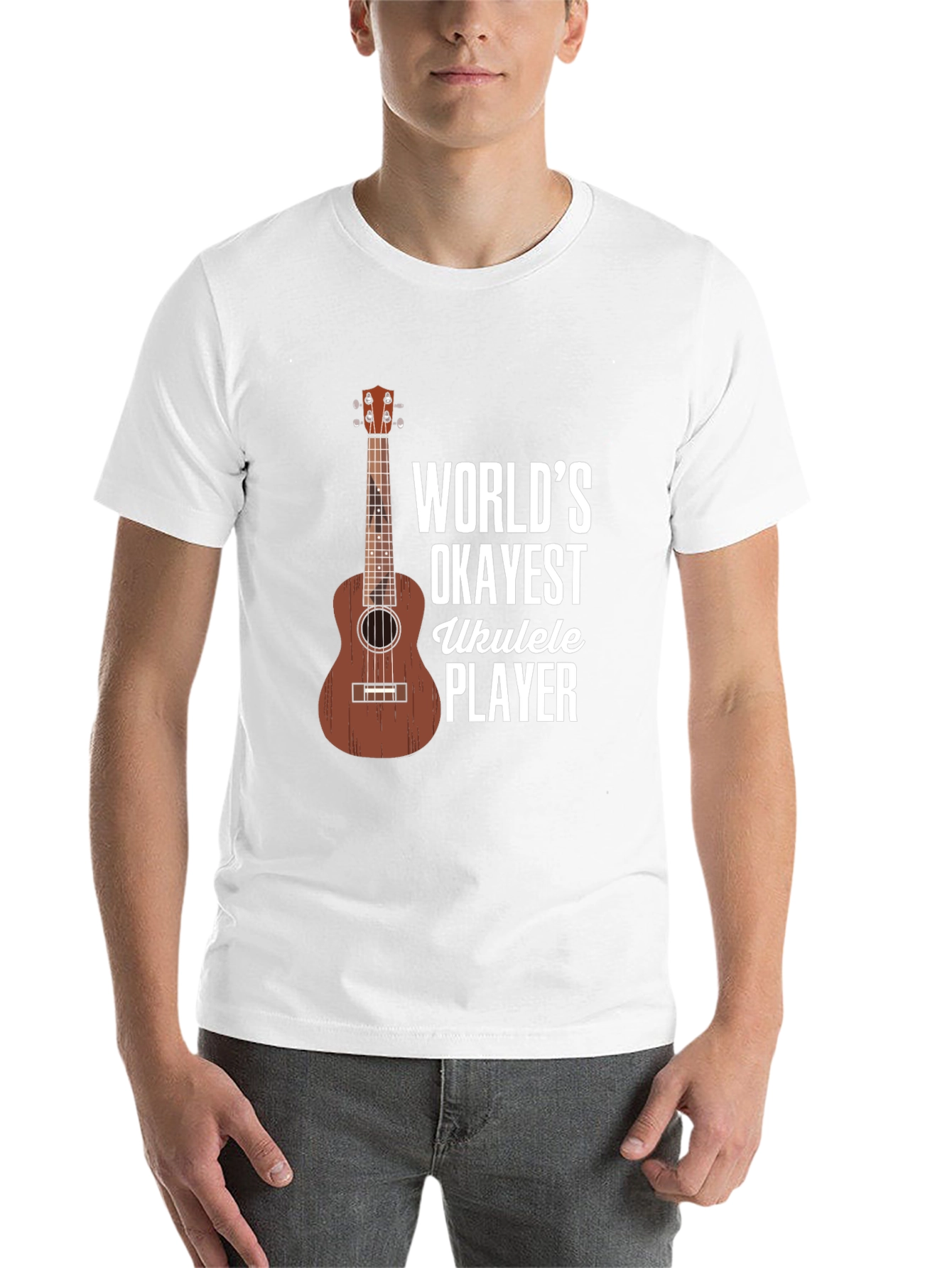 Black World's Okayest Ukulele Player Graphic T-Shirt view 14