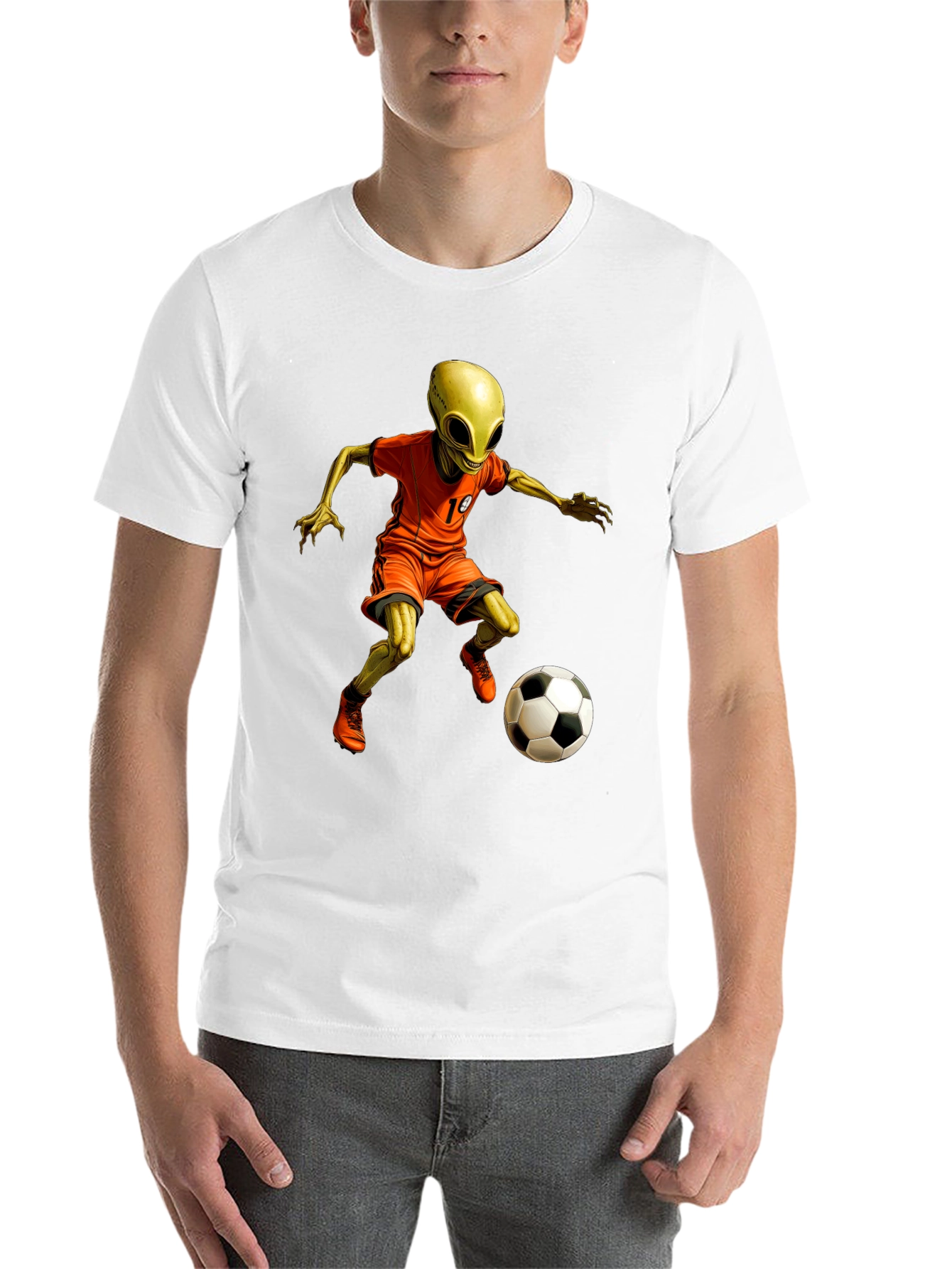 Black Alien Soccer T-Shirt - Galactic Goals! view 14