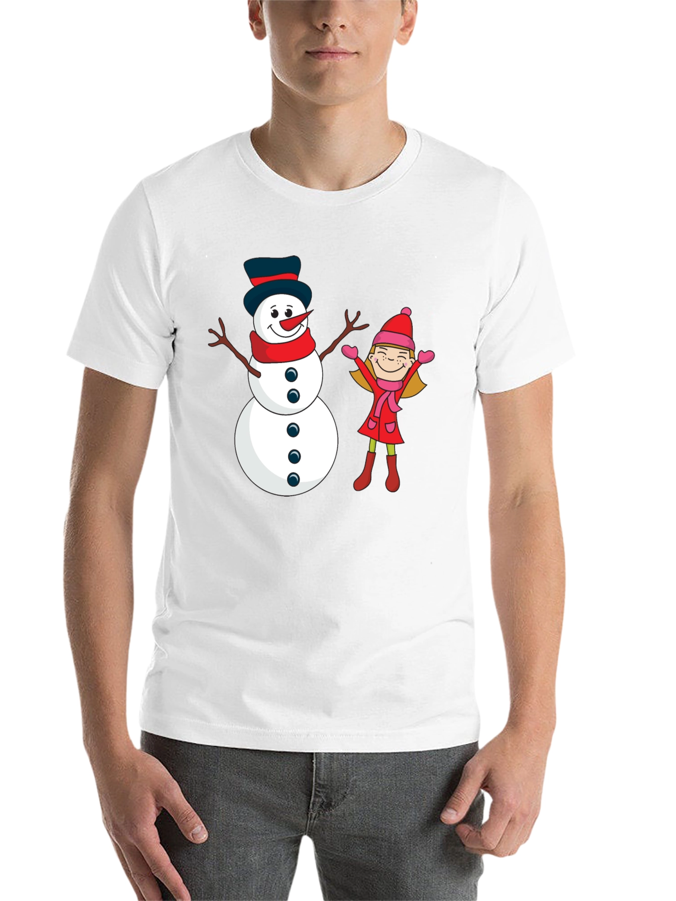 Black Festive Snowman & Girl Graphic Tee - Black view 14
