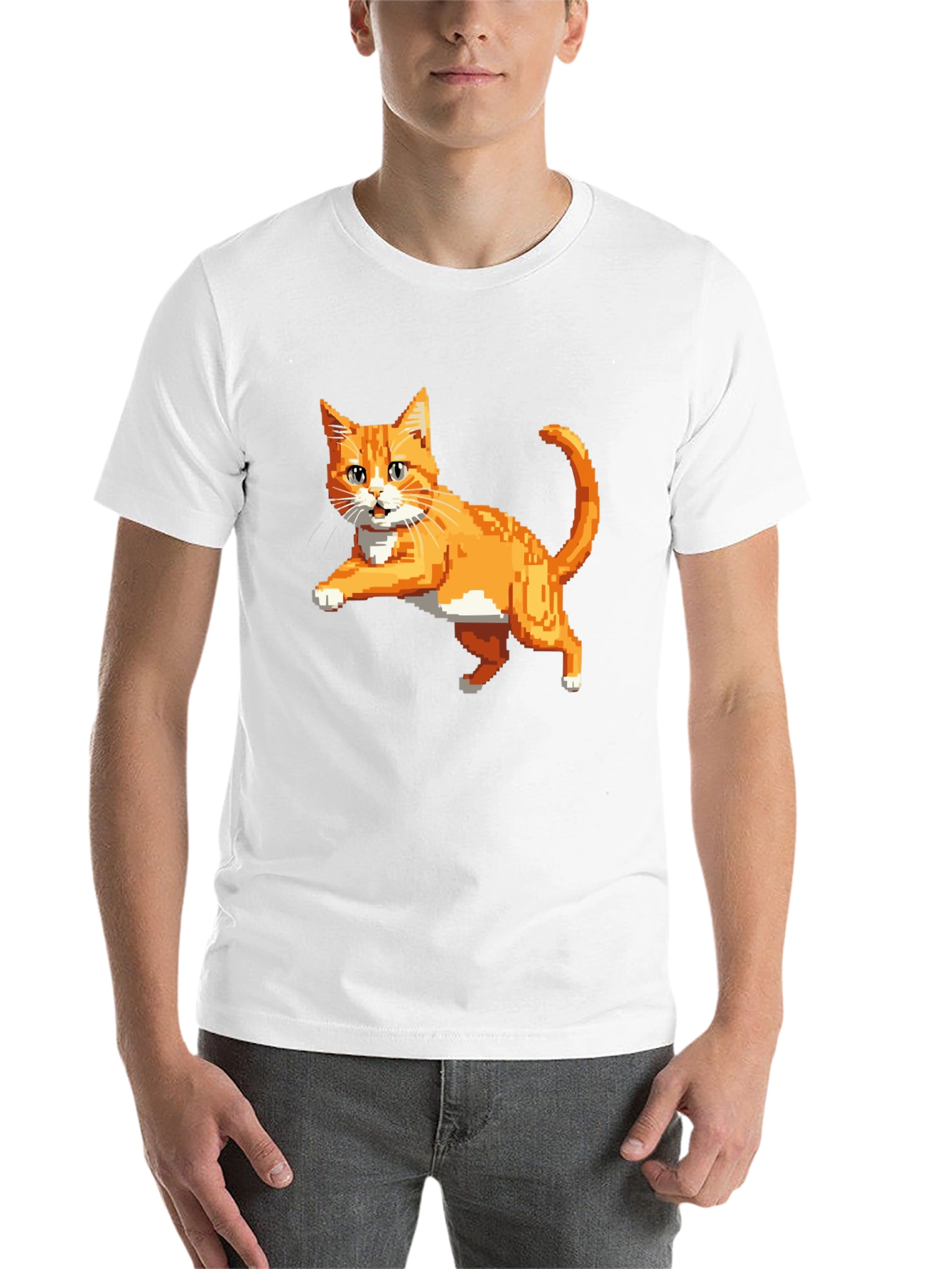 Black Pixelated Orange Cat T-Shirt - Cool Retro Design view 14