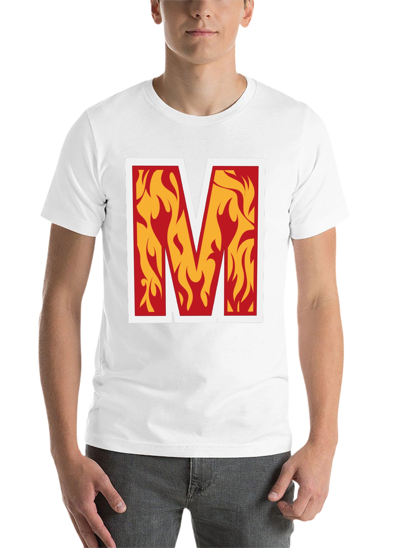 Fiery "M" Graphic Tee - Bold Black T-Shirt - 14