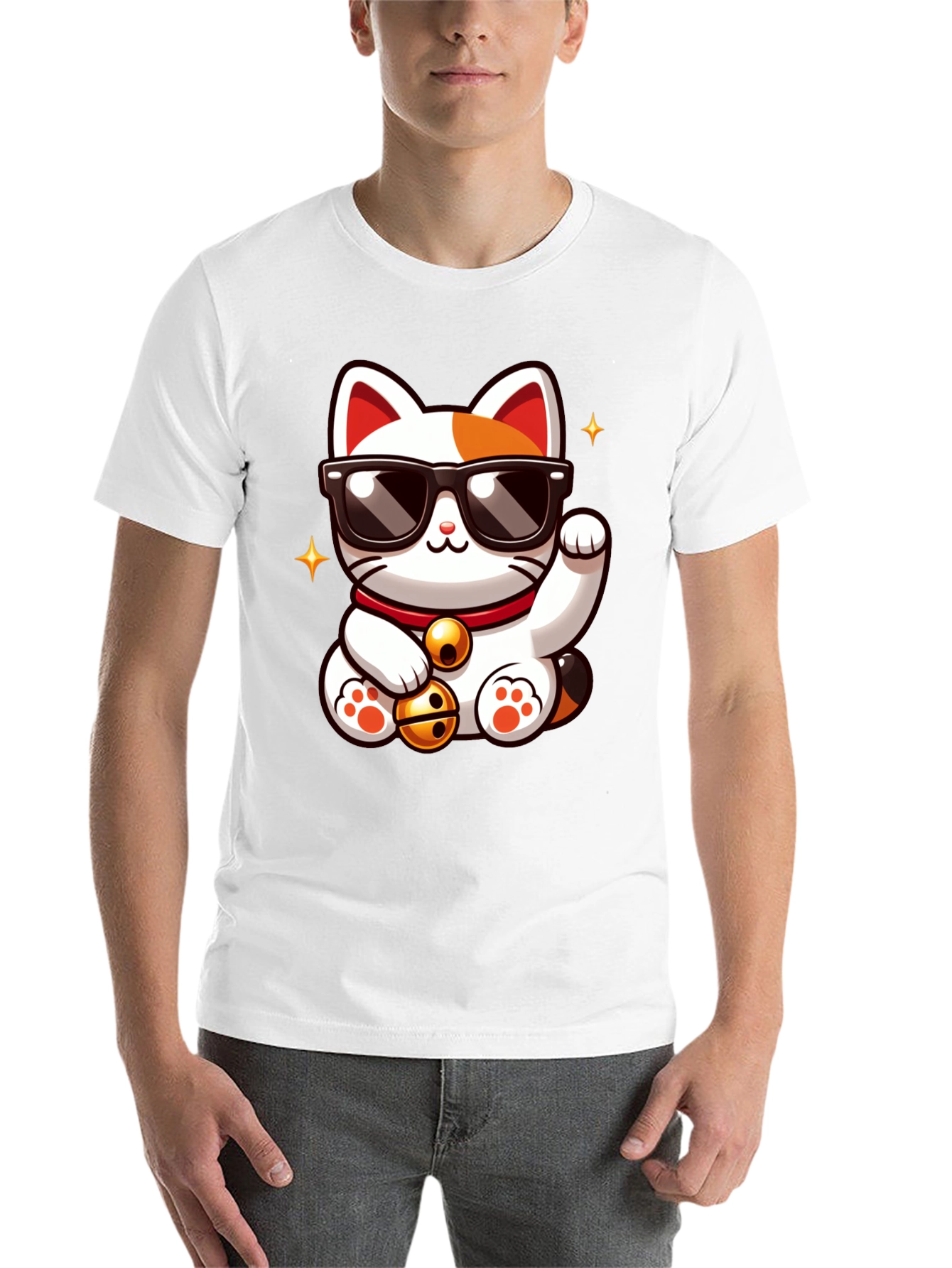 Black Lucky Cat T-Shirt - Cool Cartoon Design view 14